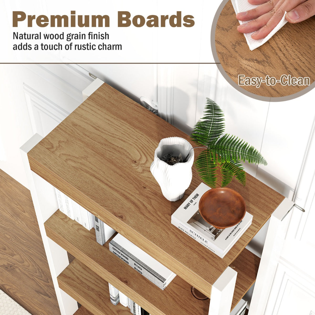 LIVSK Boekenkast - Duurzaam Hout - 4 Planken - Kantelbeveiliging - Multifunctioneel - Naturel & Wit