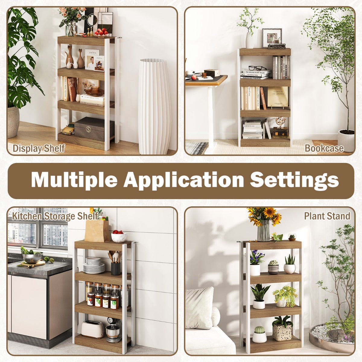 LIVSK Boekenkast - Duurzaam Hout - 4 Planken - Kantelbeveiliging - Multifunctioneel - Naturel & Wit