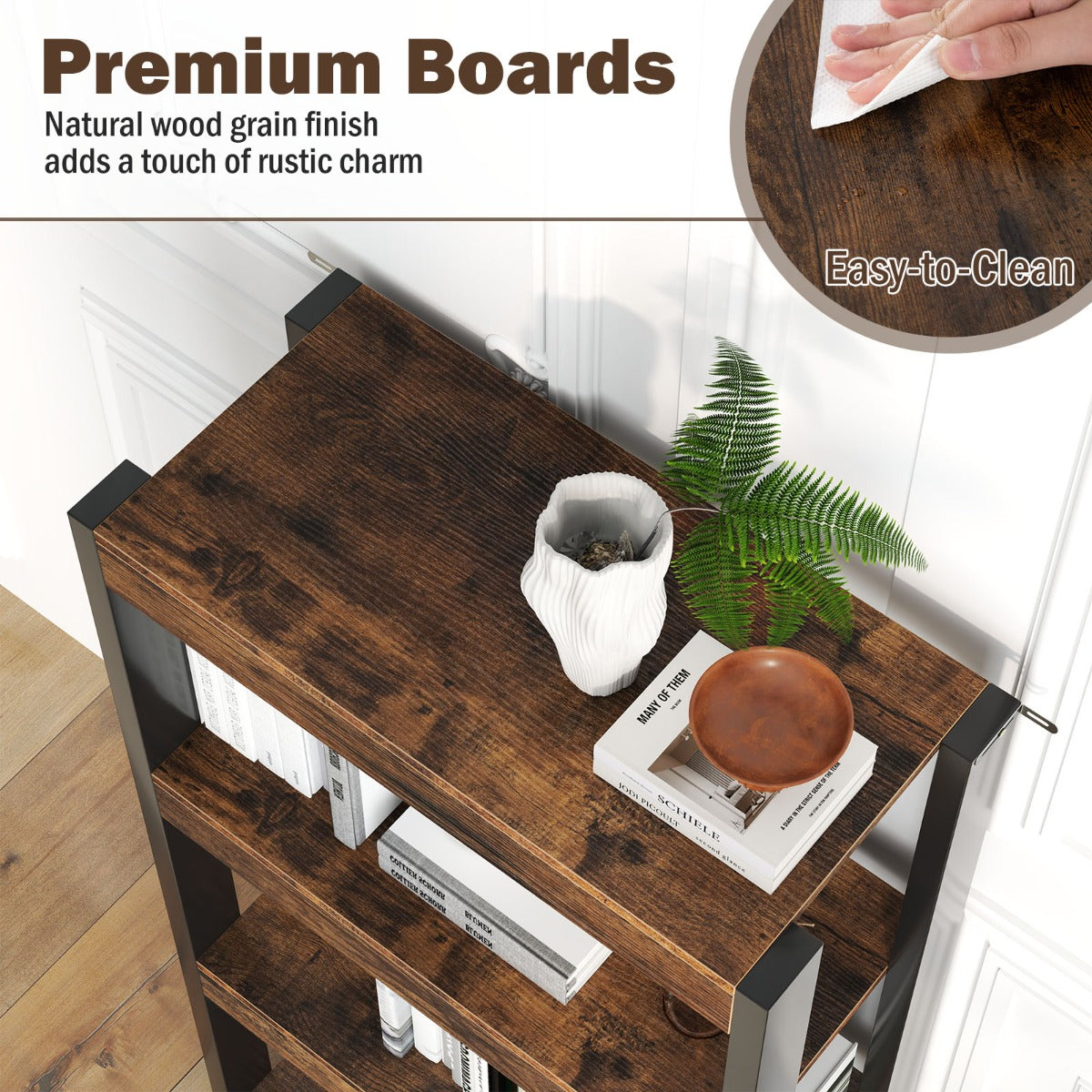 LIVSK Boekenkast met 4 Planken - Houten Constructie - Kantelbeveiliging - Ondersteunt Tot 80 kg - Naturel & Wit