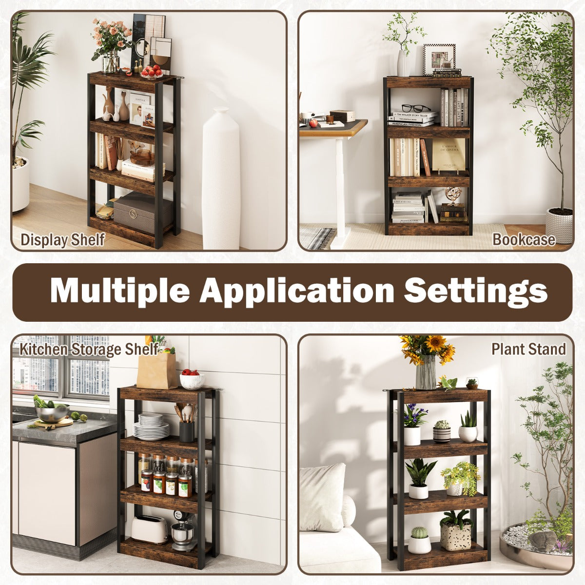 LIVSK Boekenkast met 4 Planken - Houten Constructie - Kantelbeveiliging - Ondersteunt Tot 80 kg - Naturel & Wit