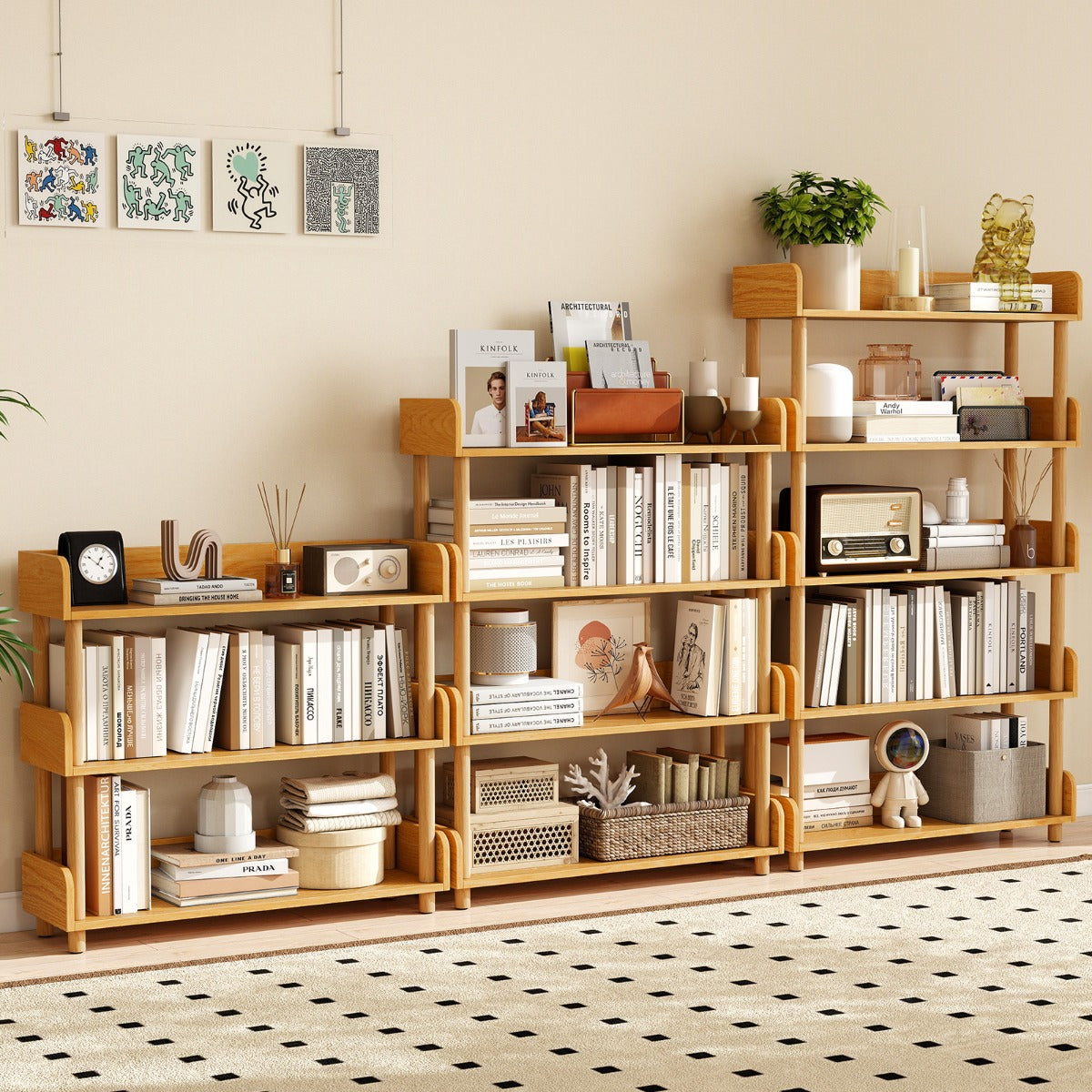 LIVSK Boekenkast - Natuurlijk Grenenhout - Open Ontwerp - Verhoogde Randen - Veiligheidsdetails - Naturel