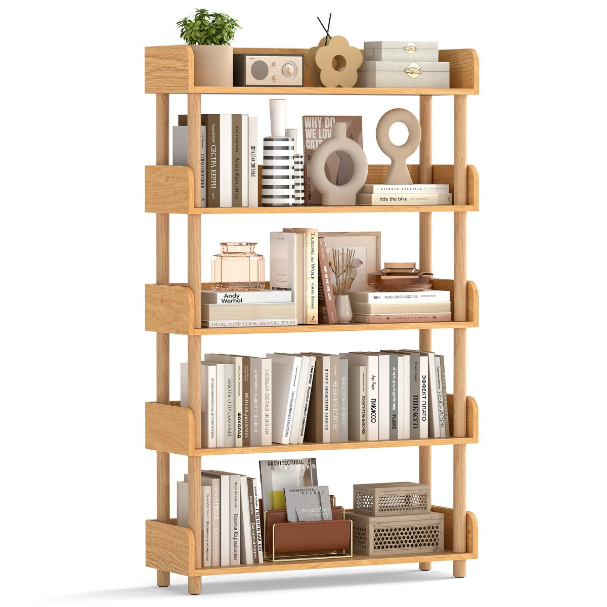 LIVSK Boekenkast - Natuurlijk Grenenhout - Verhoogde Randen - Stabiele Constructie - Ideaal voor Woonkamer en Kantoor - Naturel