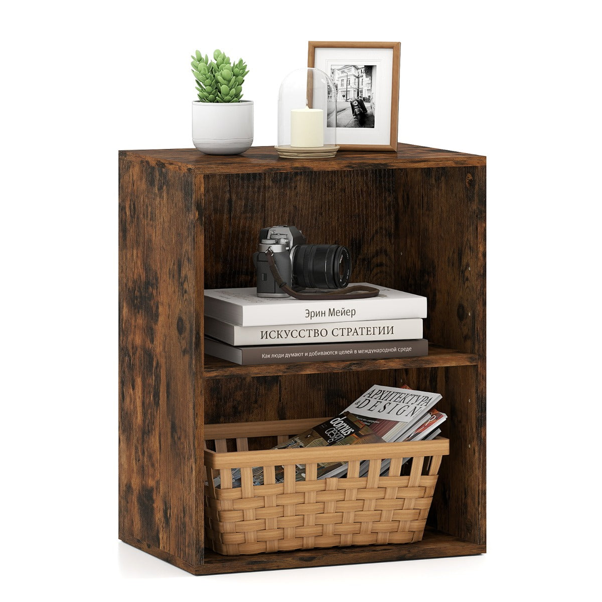 LIVSK Boekenkast - Verstelbare Plank - 2 Open Vakken - Houtnerf Afwerking - 42 x 29,5 x 53,5 cm - Rustiek Bruin