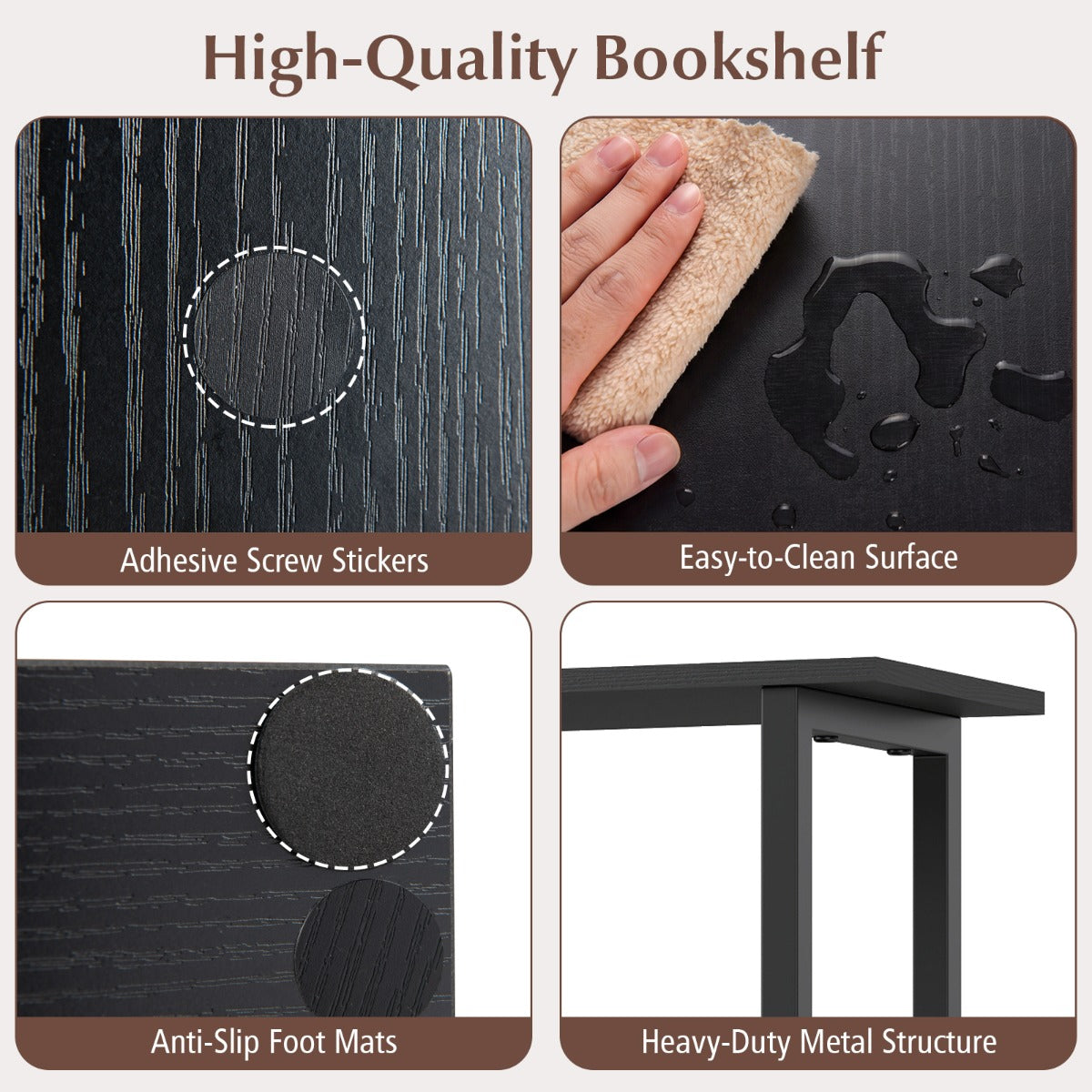 LIVSK Boekenrek met 5 Planken - Geometrisch Design - Robuust Metaal en Hout - Kantelbeveiliging - Zwart/Rustiek Bruin