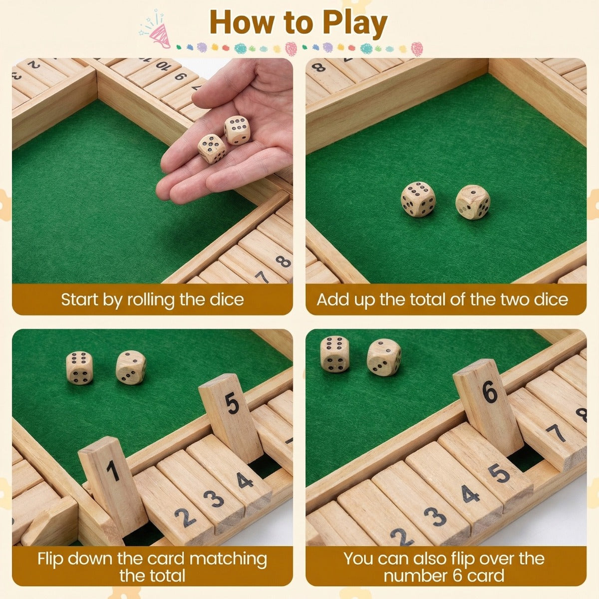 LIVSK Bordspel “Shut the Box” - Voor 2-4 Spelers - Grenenhout - Eenvoudige Regels - Compact Ontwerp - Naturel