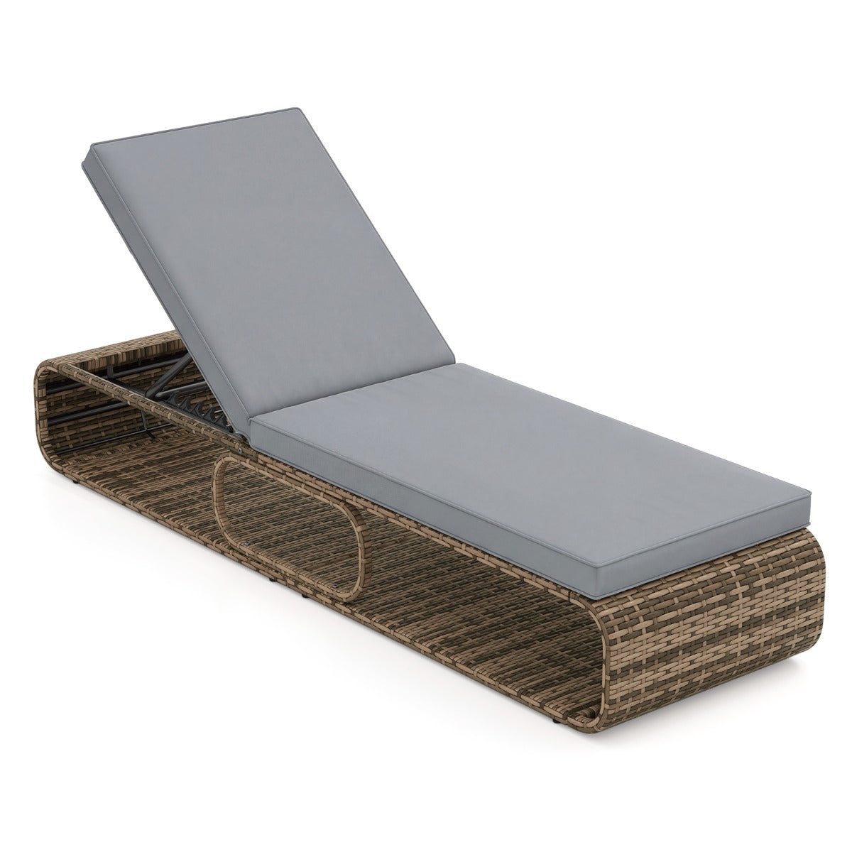 LIVSK Buitenligstoel - 7 Verstelbare Standen - PE-Rotan - Robuust Metaal - Opbergvak - Beige/Grijs