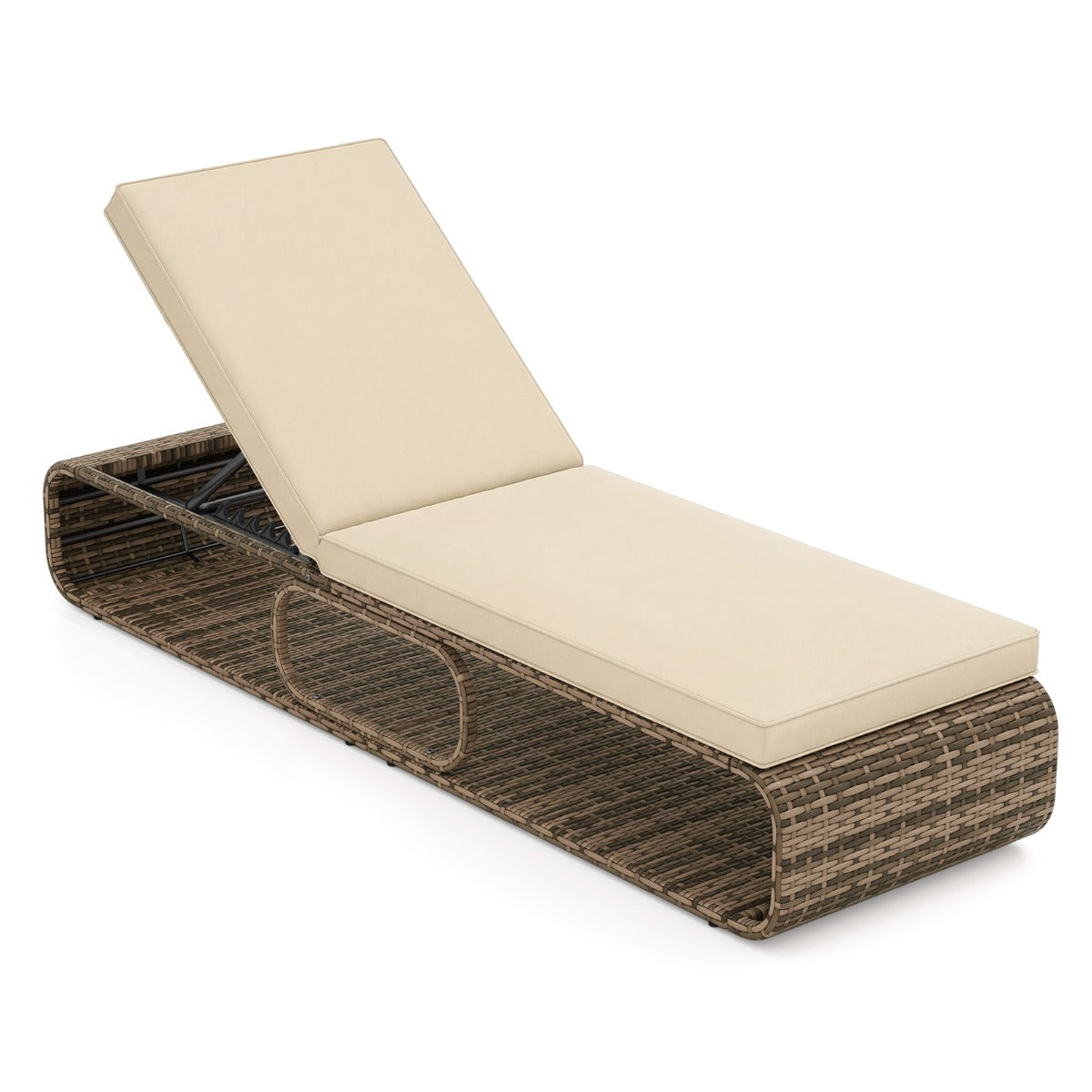 LIVSK Buitenligstoel - 7 Verstelbare Standen - PE-Rotan - Robuust Metaal - Tot 180 kg - Beige/Grijs