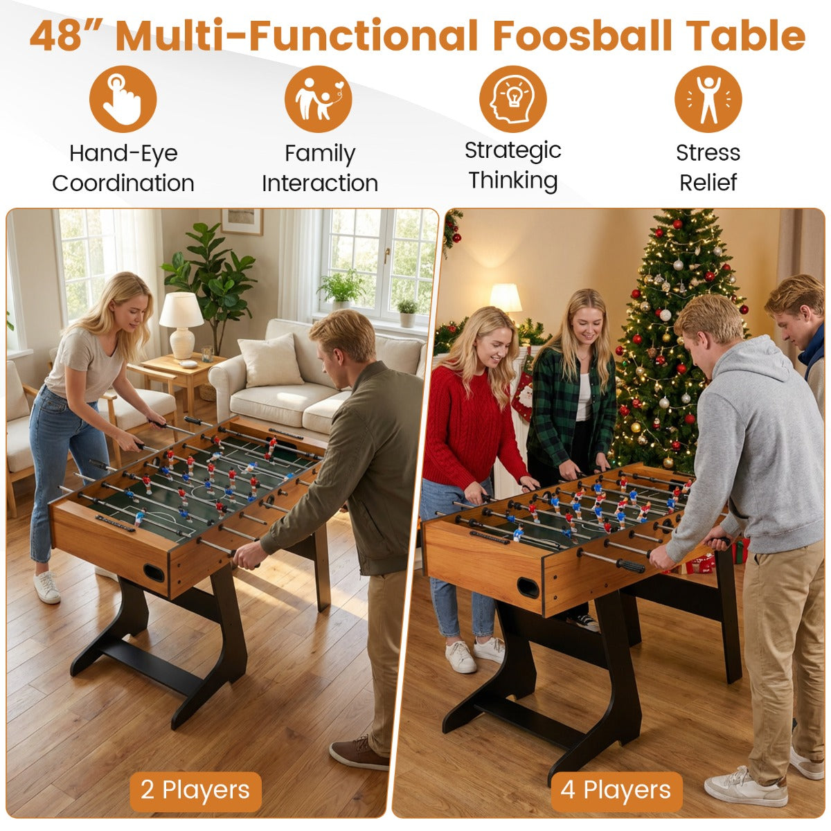 LIVSK Compacte Tafelvoetbaltafel - Stevig MDF-frame - Opvouwmechanisme - Ergonomische Handgrepen - Geschikt voor 2-4 Spelers -