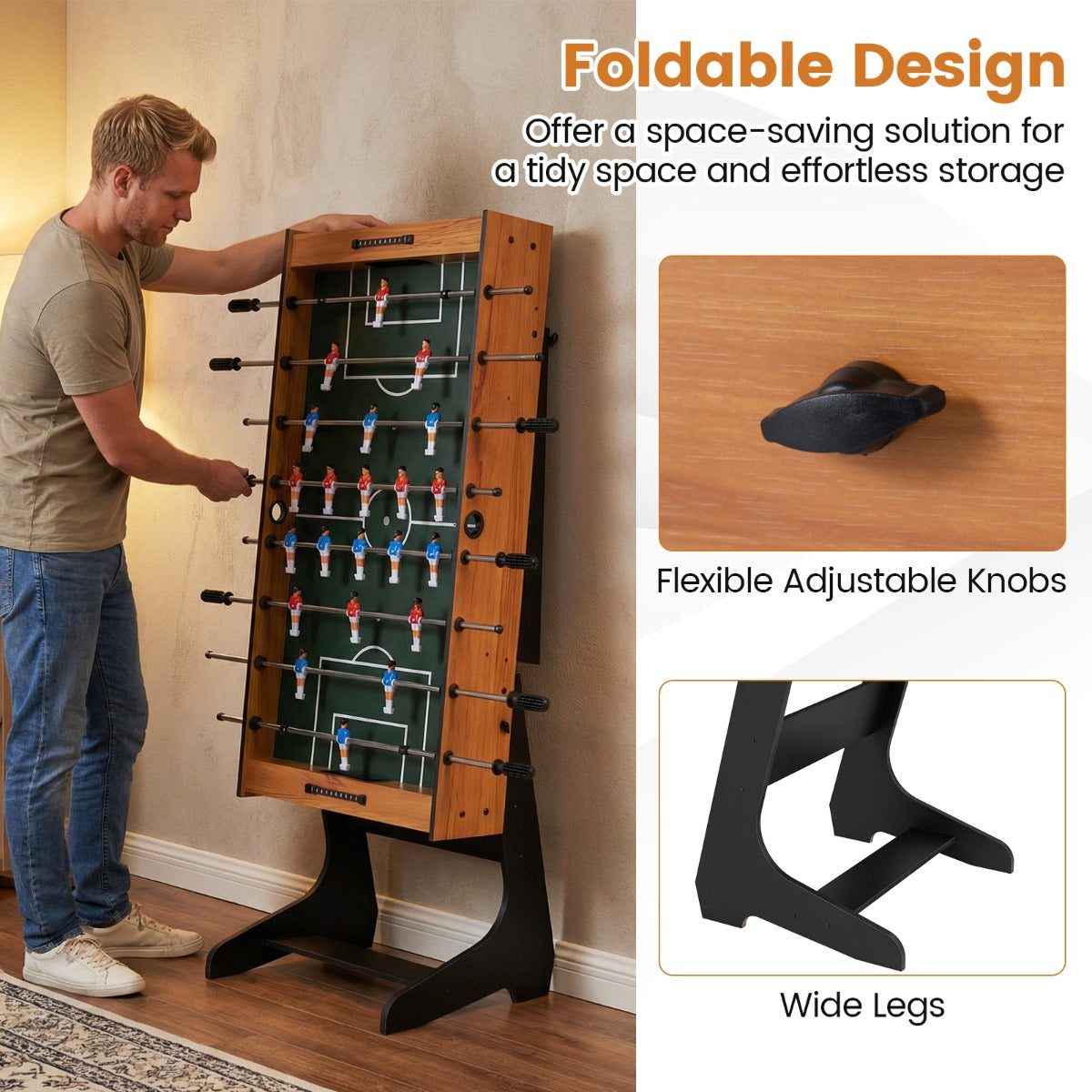 LIVSK Compacte Tafelvoetbaltafel - Stevig MDF-frame - Opvouwmechanisme - Ergonomische Handgrepen - Geschikt voor 2-4 Spelers -