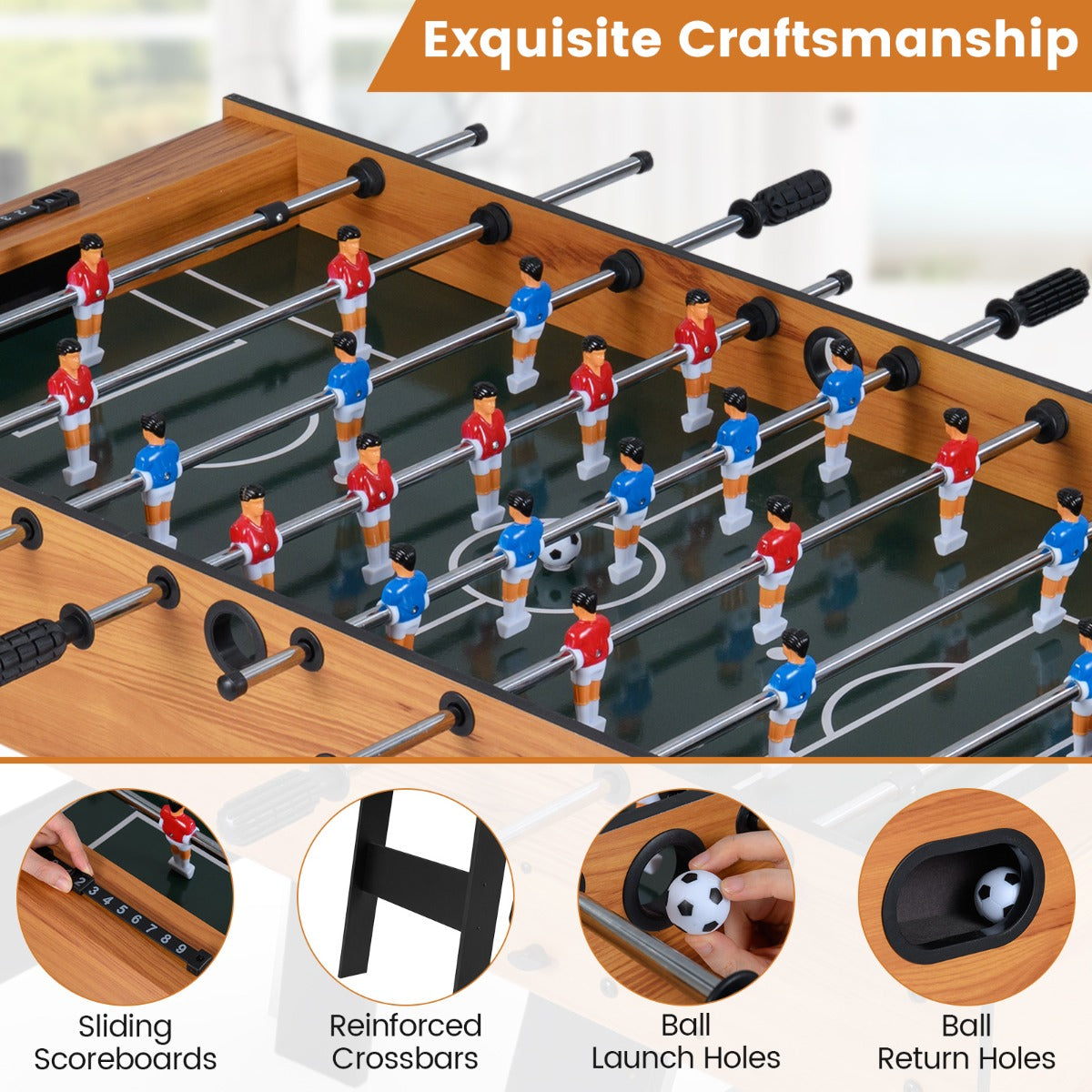 LIVSK Compacte Tafelvoetbaltafel - Stevig MDF-frame - Opvouwmechanisme - Ergonomische Handgrepen - Geschikt voor 2-4 Spelers -