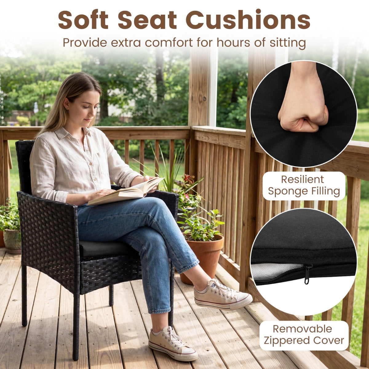 LIVSK Complete Tuinset - Handgemaakt Rotan - Ergonomisch Comfort - Wasbare Kussens - Metaal en Glas - Grijs