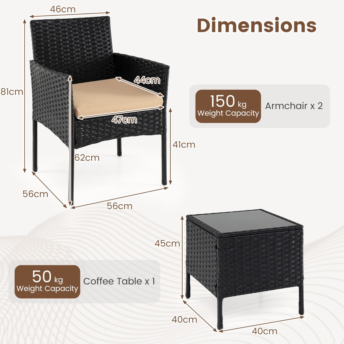 LIVSK Complete Tuinset - Handgemaakt Rotan - Ergonomisch Zitcomfort - Wasbare Kussens - Antislipvoetjes - Grijs