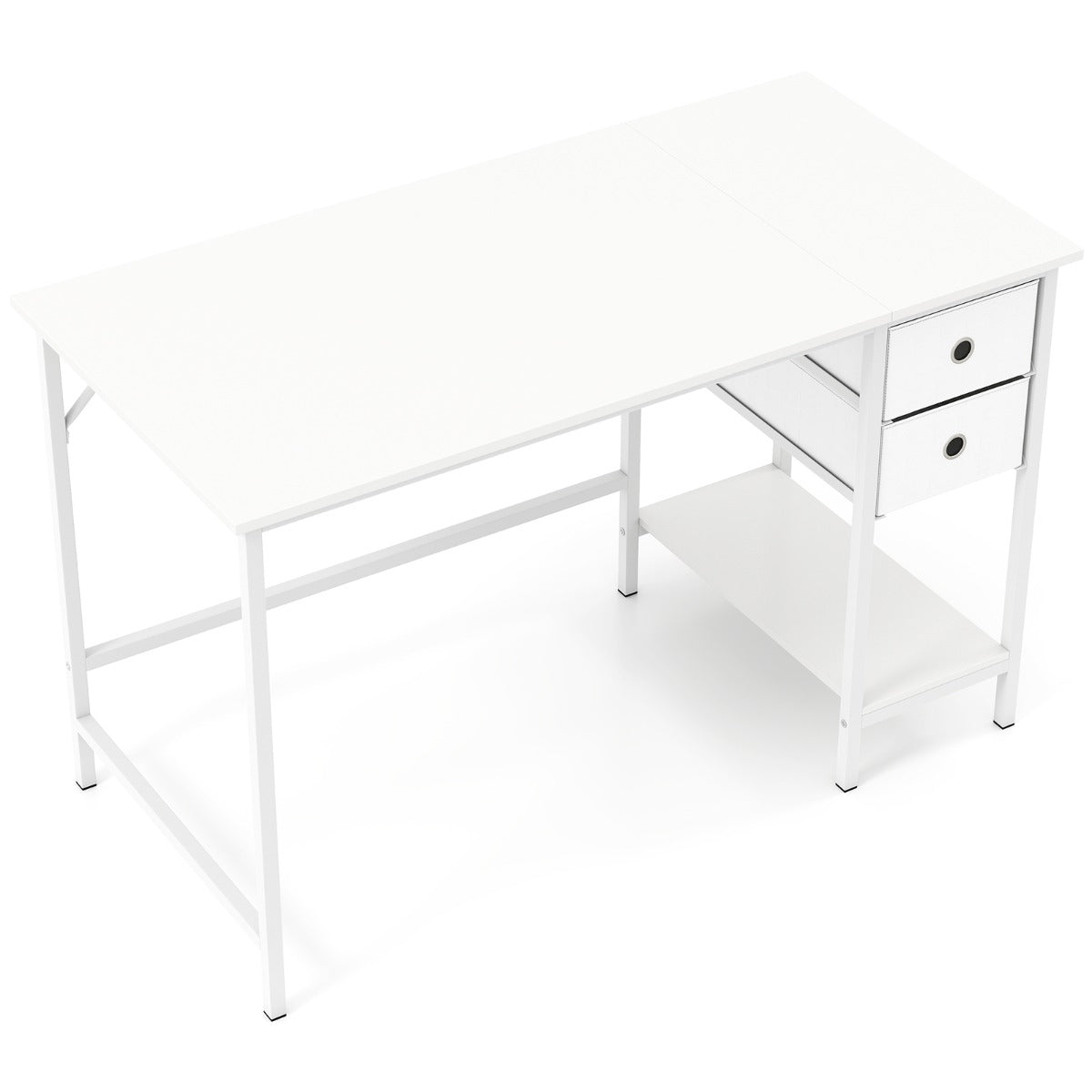 LIVSK Computerbureau - Moderne Industriële Stijl - 2 Opberglades - Versterkte Stabiliteit - 120 x 60 x 75 cm - Wit