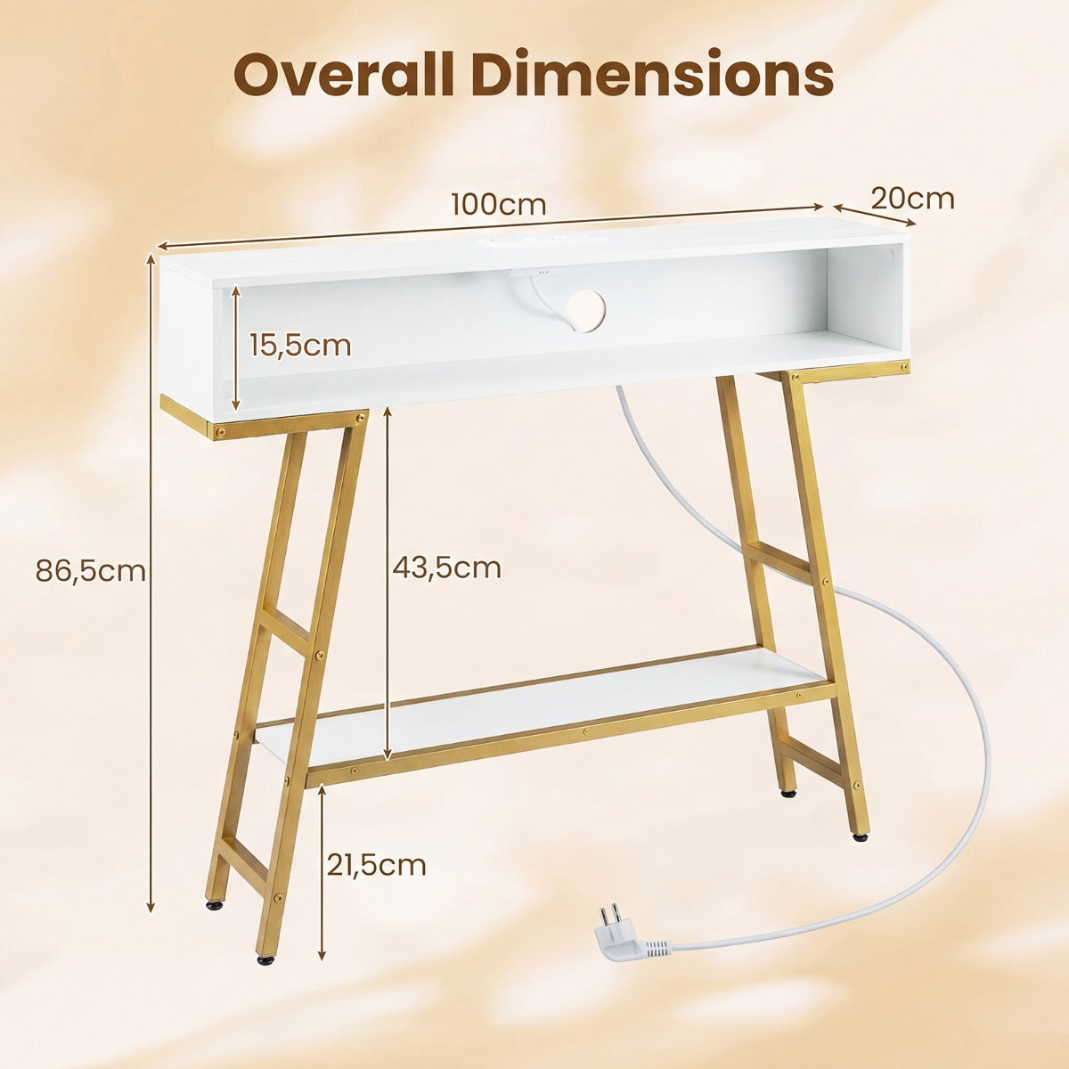 LIVSK Consoletafel - Ingebouwde LED-verlichting - Oplaadstation met 2 stopcontacten - Ruime opbergruimte - Roestbruin & Zwart