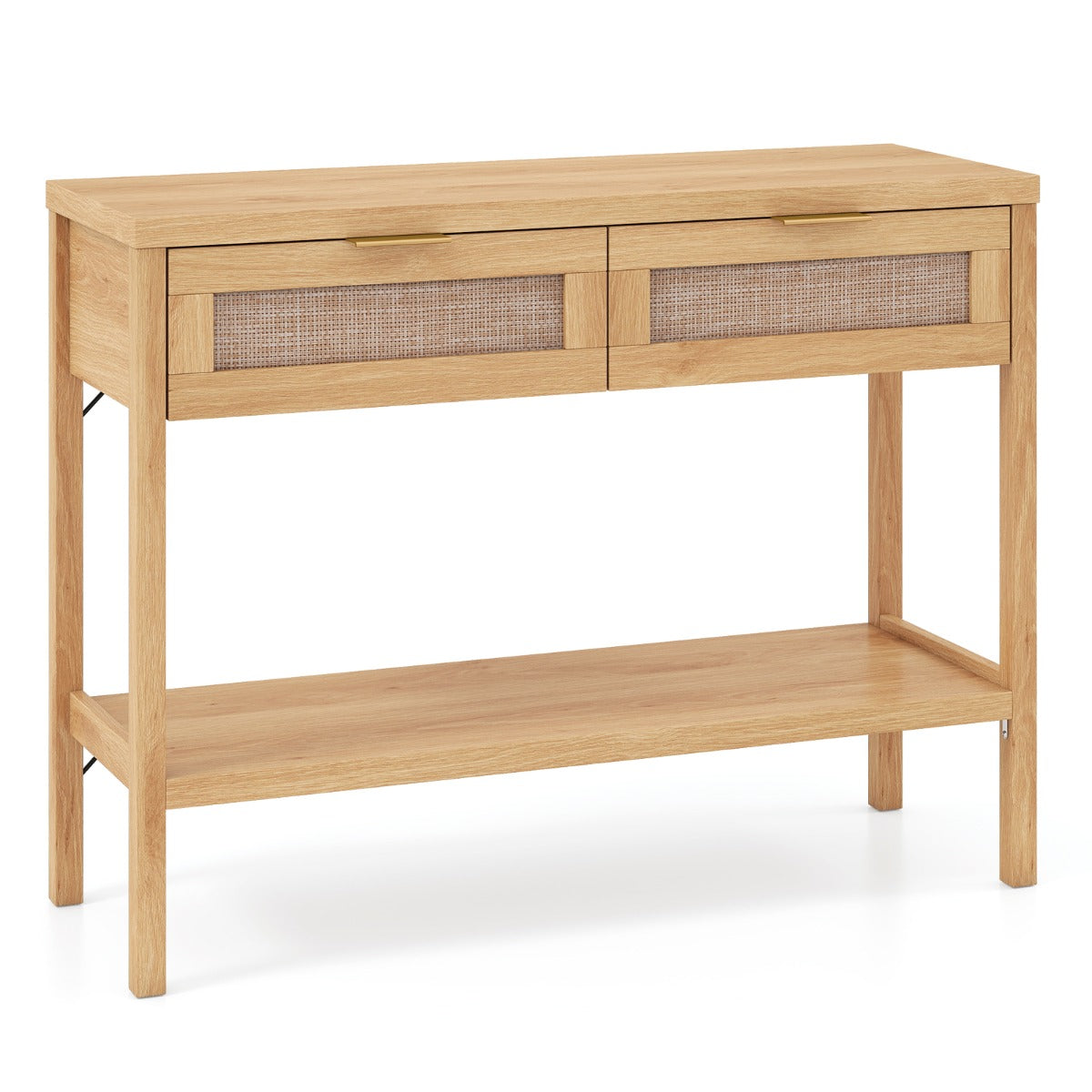 LIVSK Consoletafel - Moderne Landhuisstijl - 2 Lades - Hoogwaardig PE-Rotan - Stabiele Houten Constructie - Zwart/Naturel