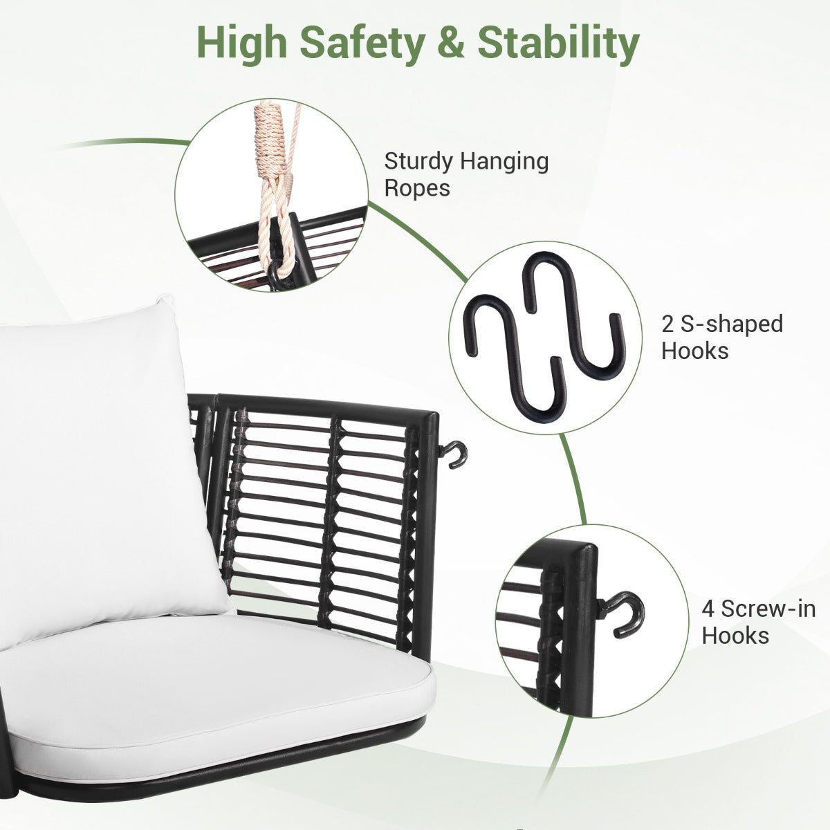 LIVSK Hangstoel voor Veranda - Robuust Metaal - Gevlochten Rotan - Inclusief Kussens - Draagvermogen tot 180 kg - Gemengd bruin