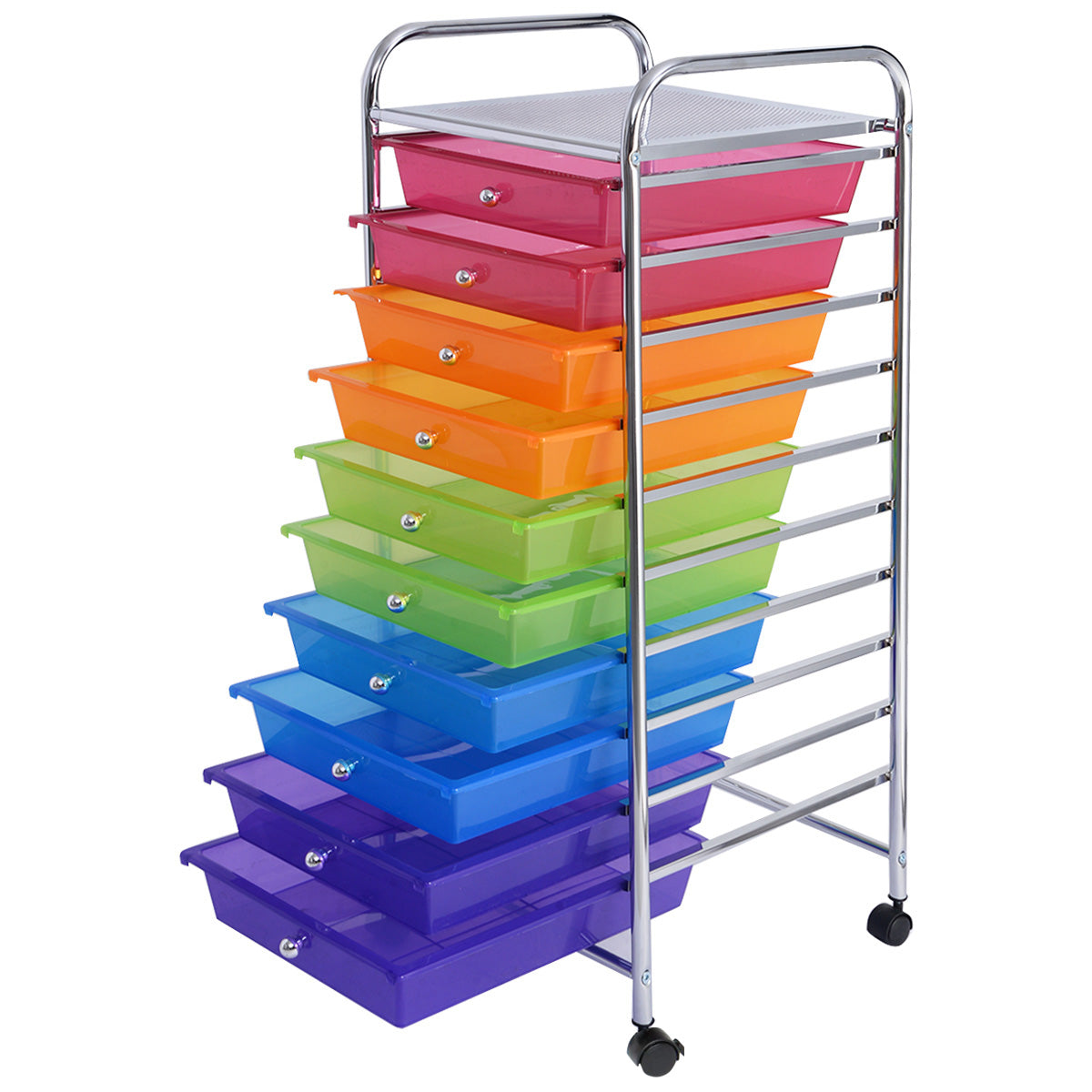 LIVSK Opbergwagen - 10 Grote Lades - Verchroomd Stalen Frame - 360° Roterende Wielen - Compact - Zwart