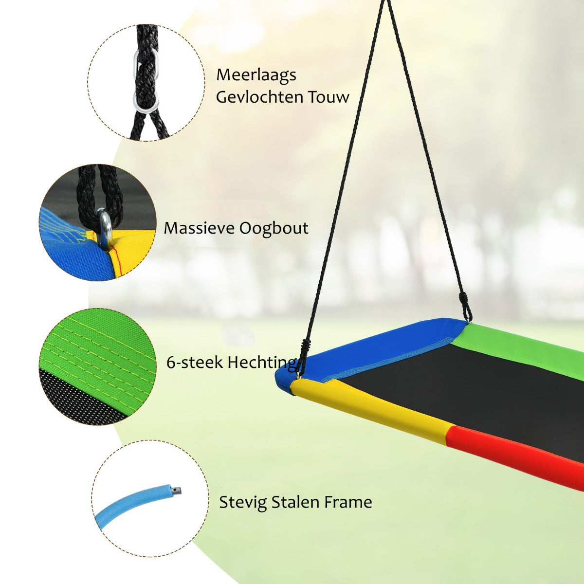LIVSK Verstelbare Boomschommel - Weerbestendig - Duurzaam - Veilig voor Binnen & Buiten - Tot 150 kg - Kleurrijk
