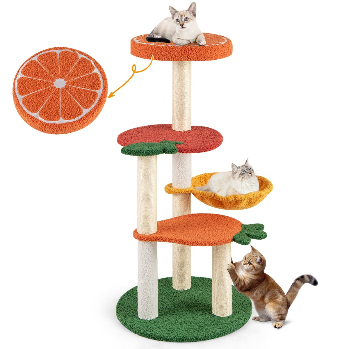 LIVSK Fruitige Kattenboom - Draaibare Hangmat - Meerdere Platforms - Krabpalen - Stevige Basis - 48,5 x 48,5 x 99,5 cm -