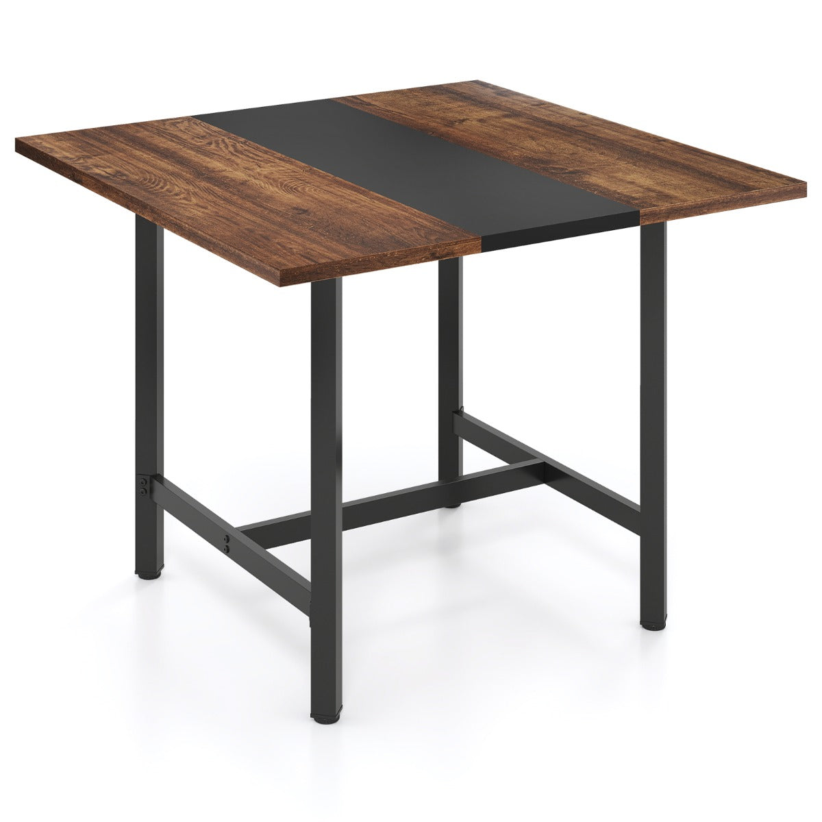 Livsk costway 100 cm vierkante vergadertafel vergadertafel met versterkt tafelblad en robuust metalen onderstel bruin 1 1