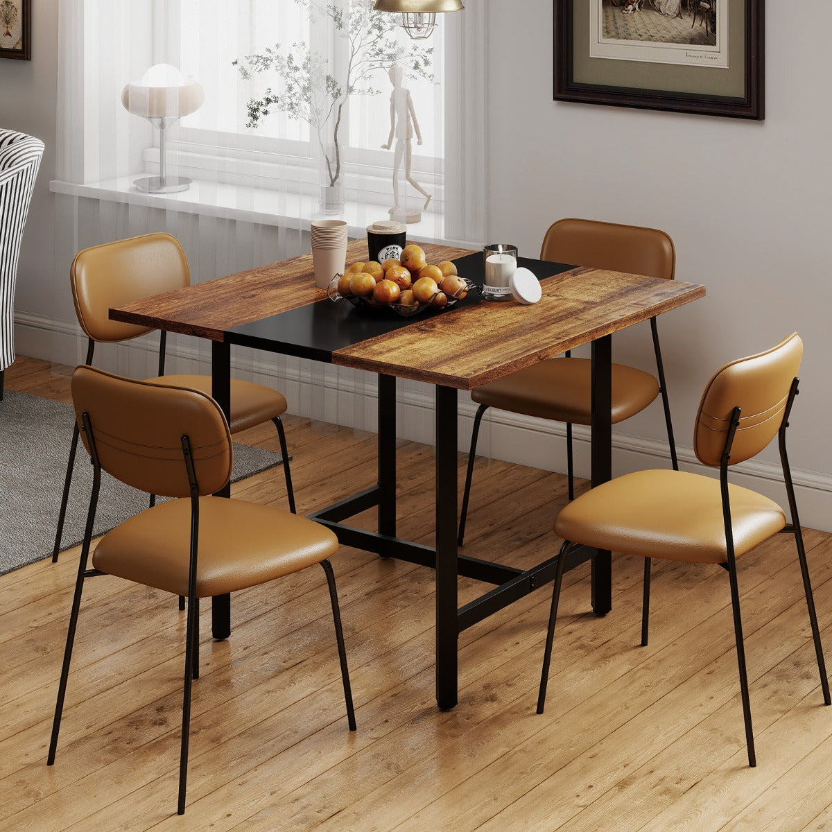 Livsk costway 100 cm vierkante vergadertafel vergadertafel met versterkt tafelblad en robuust metalen onderstel bruin 6