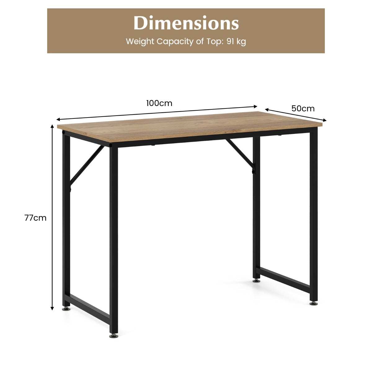 LIVSK Multifunctioneel Bureau - Ruim Blad - Stevig Metalen Frame - Combineerbaar - Eenvoudige Installatie - 100 x 50 x 77 cm -