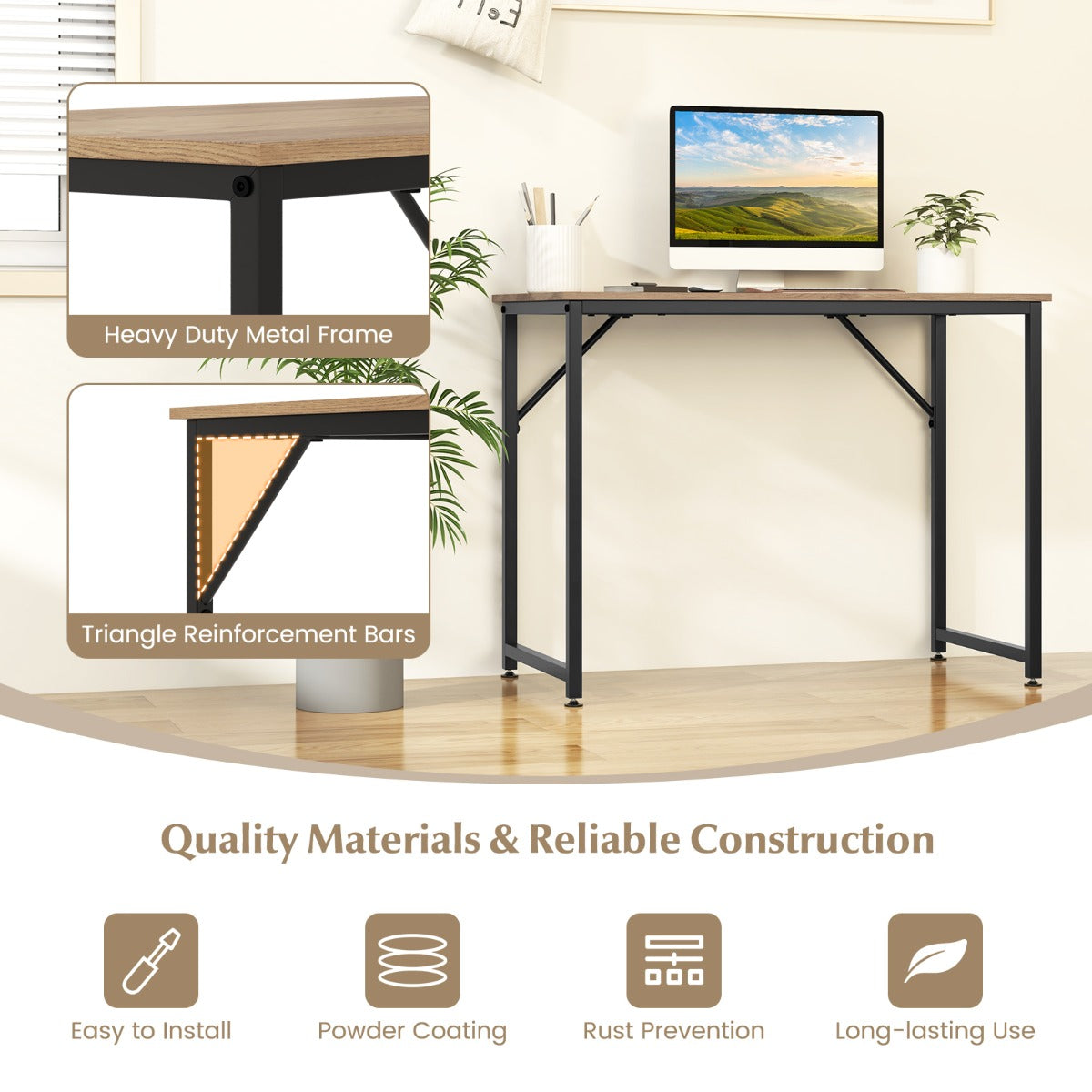 LIVSK Multifunctioneel Bureau - Ruim Blad - Stevig Metalen Frame - Combineerbaar - Eenvoudige Installatie - 100 x 50 x 77 cm -