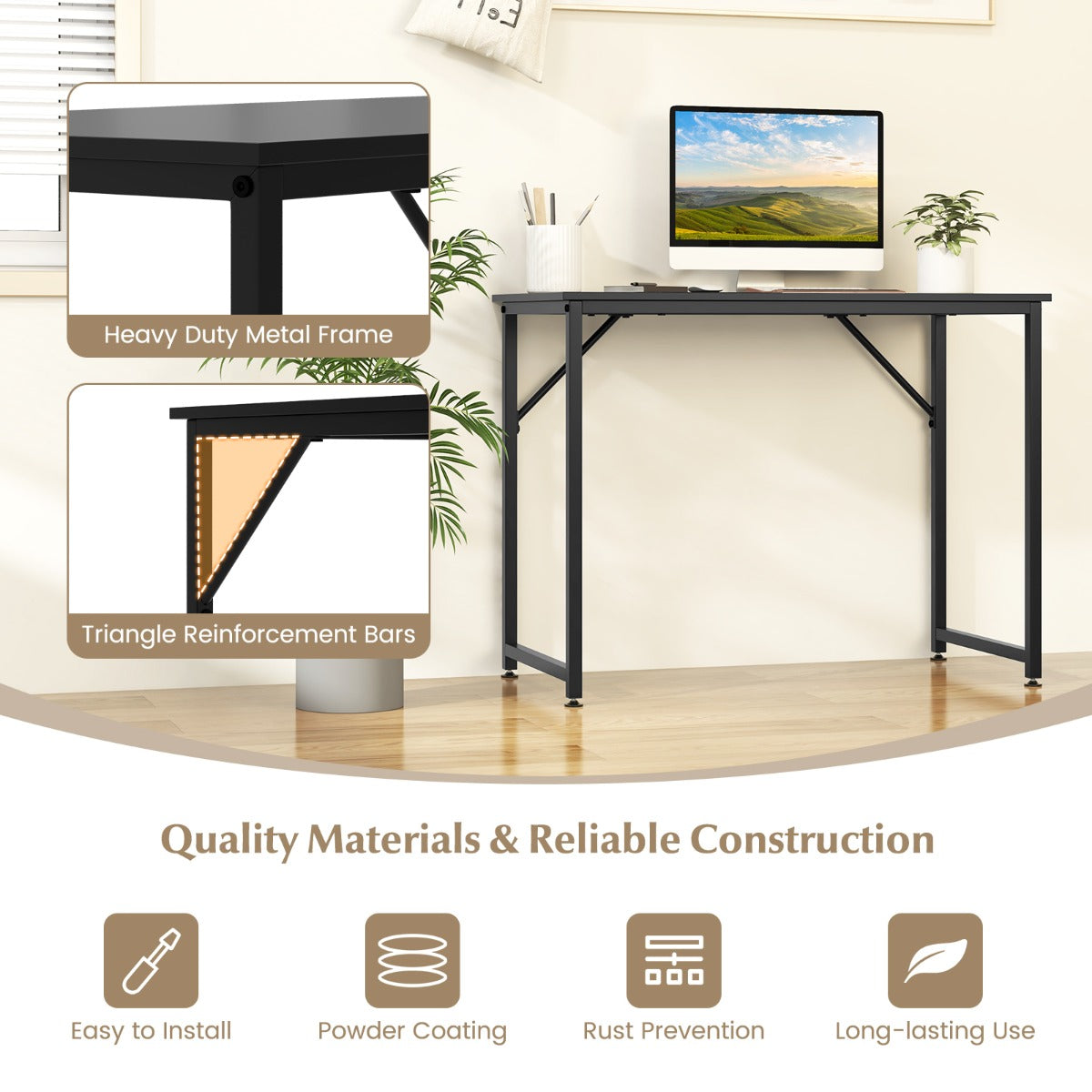 LIVSK Bureau met Stevig Metalen Frame - Ruim Blad en Onderste Ruimte - Eenvoudig te Monteren - 100 x 50 x 77 cm - Zwart
