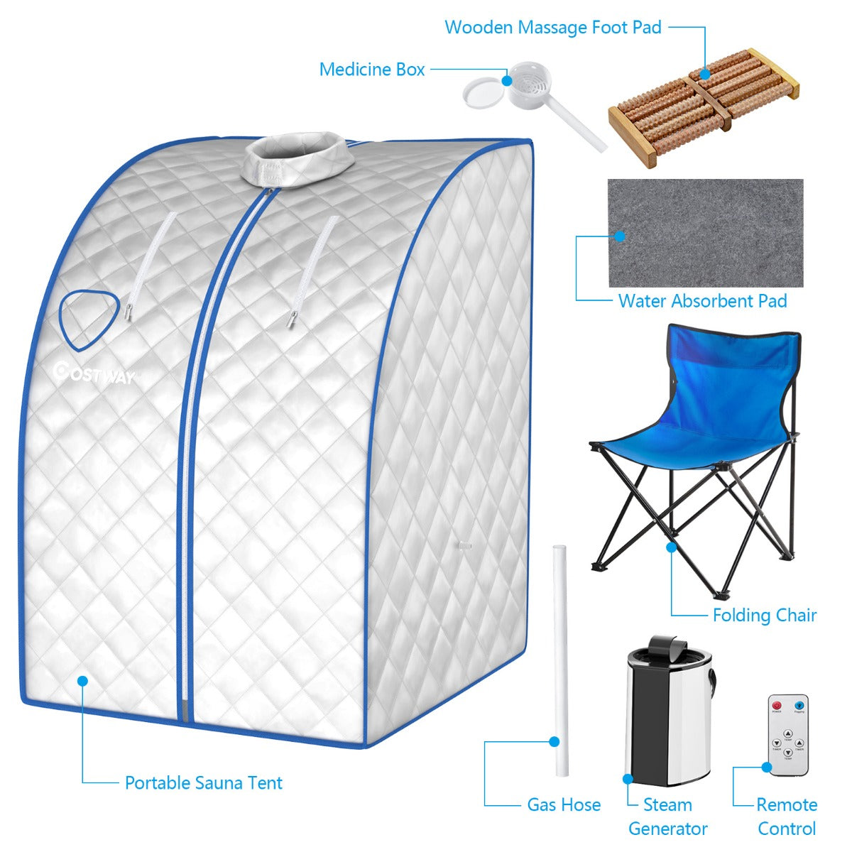 LIVSK Draagbare Stoomsauna - 9 Temperatuurniveaus tot 64°C - Afstandsbediening - Timerinstellingen - Inclusief accessoires - Zwart