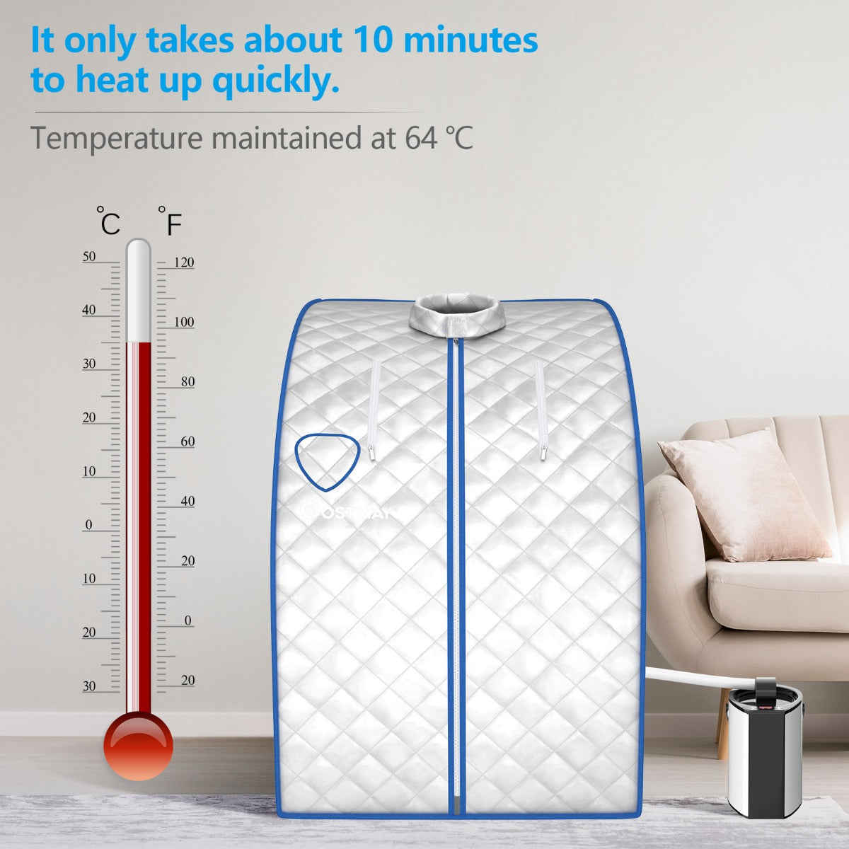 LIVSK Draagbare Stoomsauna - 9 Temperatuurniveaus tot 64°C - Afstandsbediening - Timerinstellingen - Inclusief accessoires - Zwart