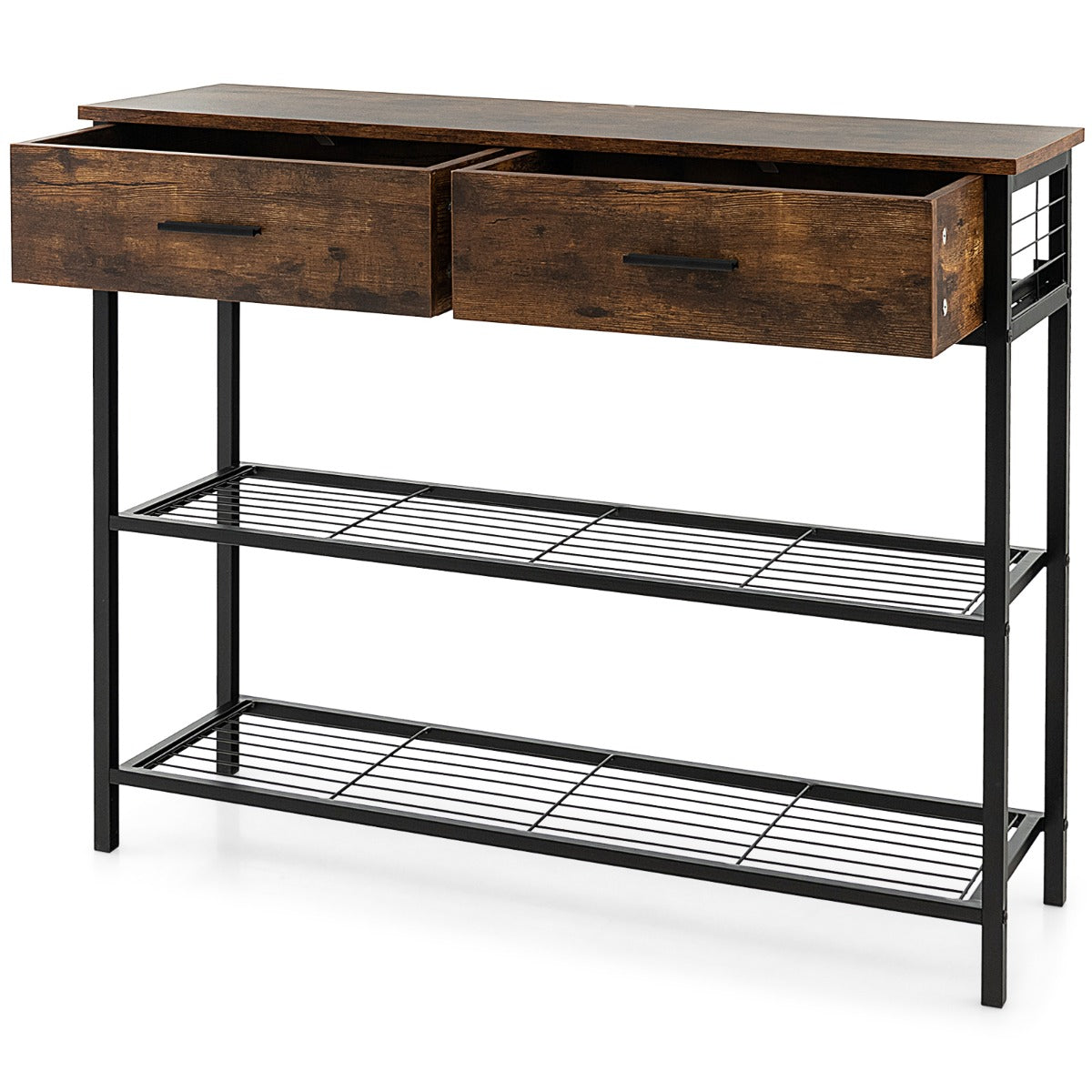 LIVSK Consoletafel met 2 Laden en 2 Legplanken - Stevig Metalen Frame - Krasbestendig - Onderhoudsvriendelijk - 100 x 30 x 81,5