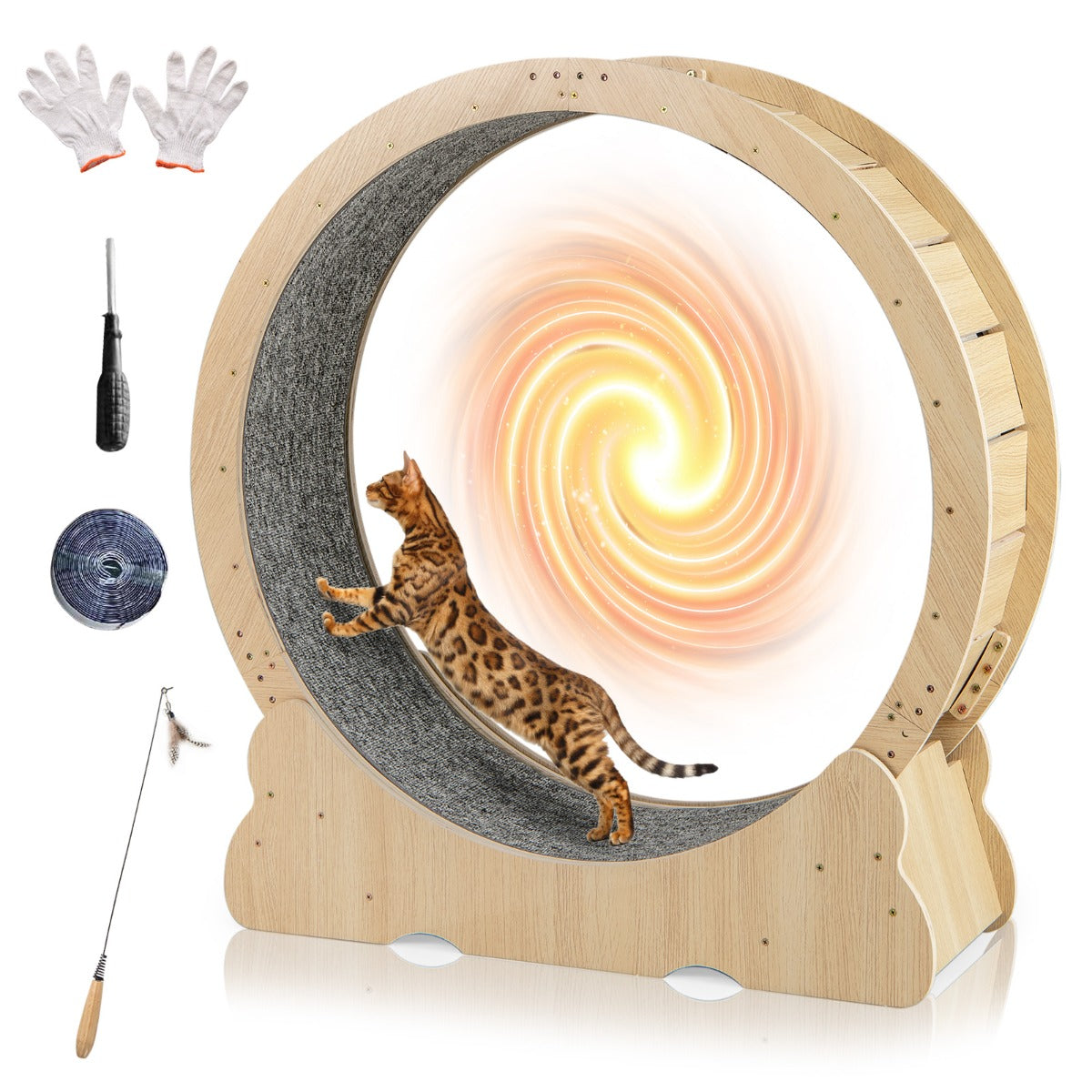 Livsk costway 101 cm groot trainingswiel voor katten kattenloopband met vergrendelbaar mechanisme gelambriste loopvlak 1 1