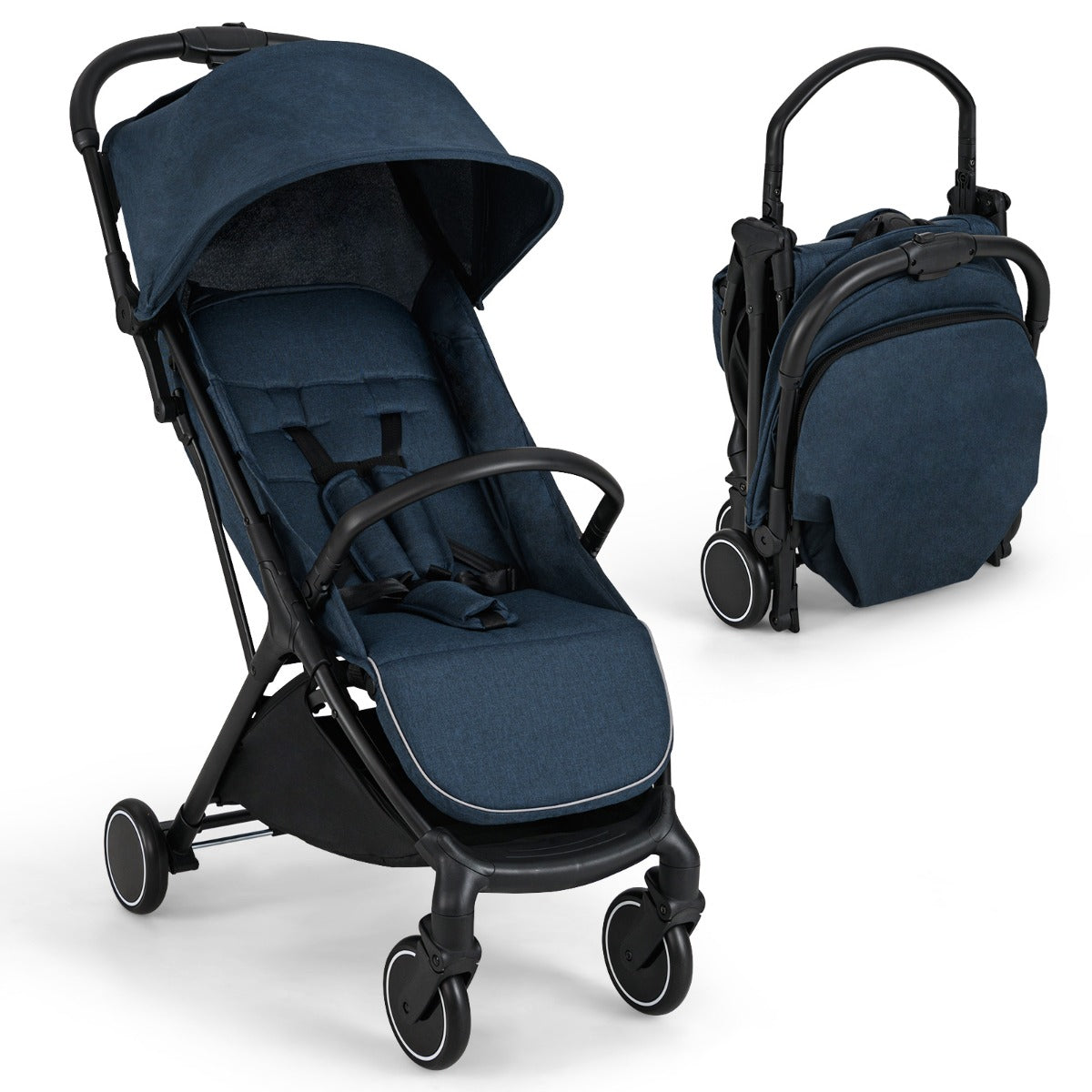 LIVSK Lichtgewicht Kinderwagen - Inklapbaar met Eén Hand - Verstelbare Rugleuning - Schokabsorberende Wielen - Tot 15 kg - Zwart