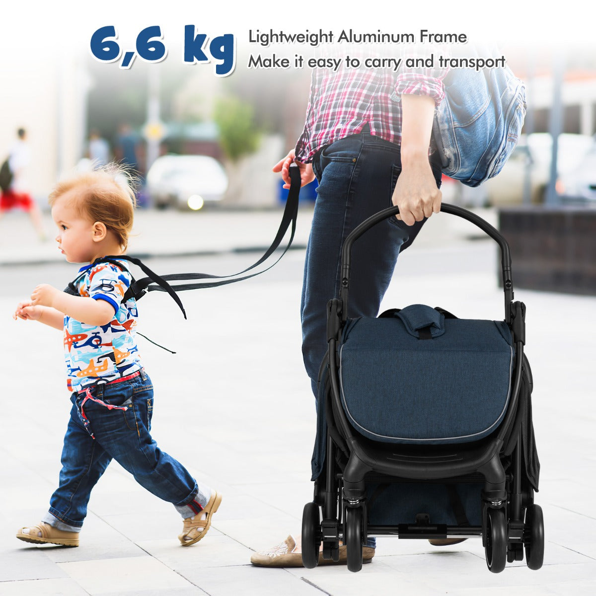 LIVSK Lichtgewicht Kinderwagen - Inklapbaar met Eén Hand - Verstelbare Rugleuning - Schokabsorberende Wielen - Tot 15 kg - Zwart