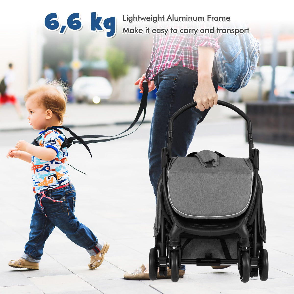 LIVSK Lichtgewicht Kinderwagen - Zwaartekracht Inklapbaar - Verstelbare Rugleuning - Schokabsorberende Wielen - Tot 15 kg - Zwart