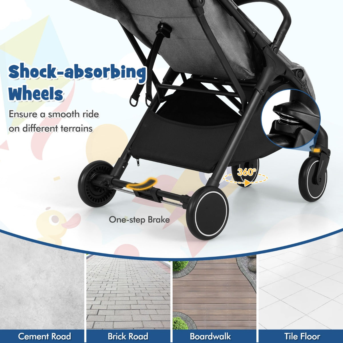 LIVSK Lichtgewicht Kinderwagen - Zwaartekracht Inklapbaar - Verstelbare Rugleuning - Schokabsorberende Wielen - Tot 15 kg - Zwart
