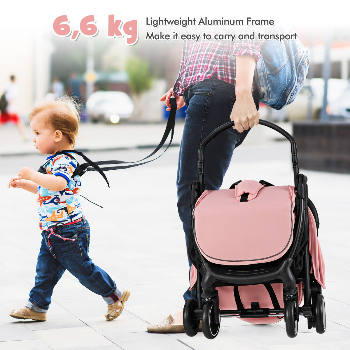 LIVSK Lichtgewicht Kinderwagen - Inklapbaar met Zwaartekracht Systeem - Verstelbare Rugleuning - 15 kg - Zwart