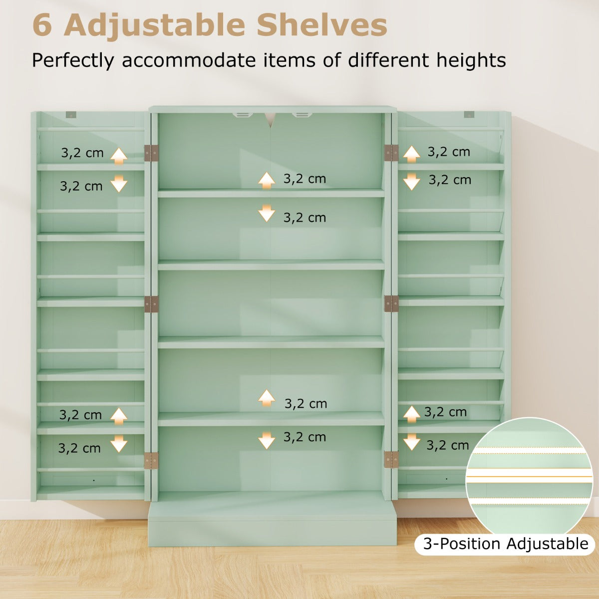 Livsk costway 104 cm hoge voorraadkast keukenkast met deuren en verstelbare planken vrijstaand buffet sideboard groen 3 2