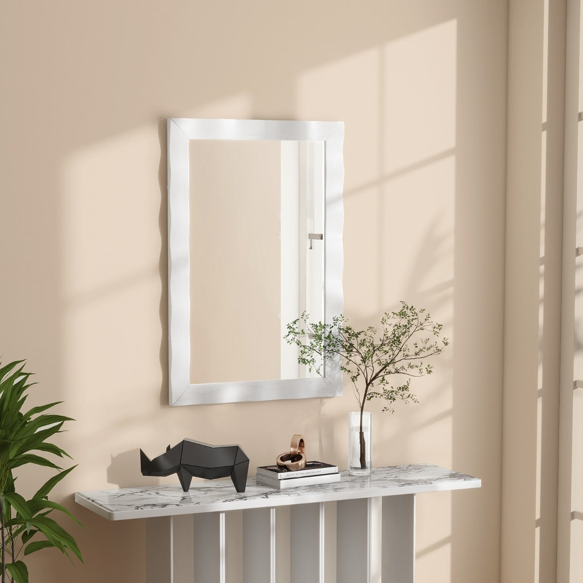 LIVSK Wandspiegel Boerderijstijl - Natuurlijk Rubberhout - Horizontaal/Verticaal Ophangen - 106 x 71,5 cm - Zwart