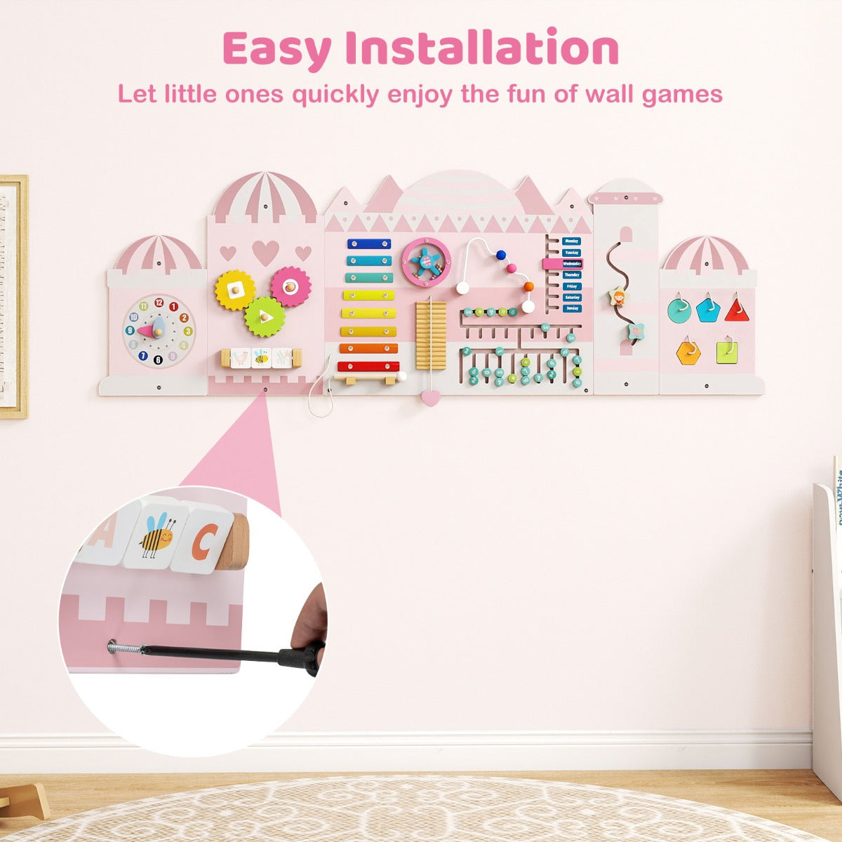 Livsk costway 11 in 1 montessori houten activiteitenwand voor peuters 5
