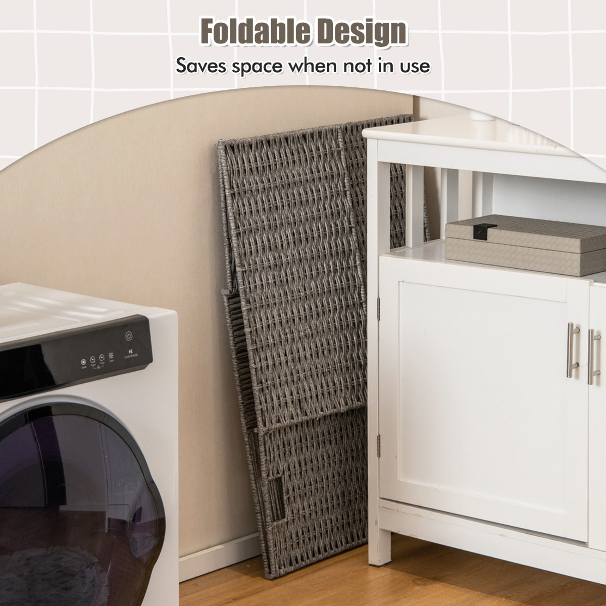 Livsk costway 110l wasmand met deksel met praktische handgrepen en uitneembare binnenzak 2 delige opvouwbare wasmand grijs 4