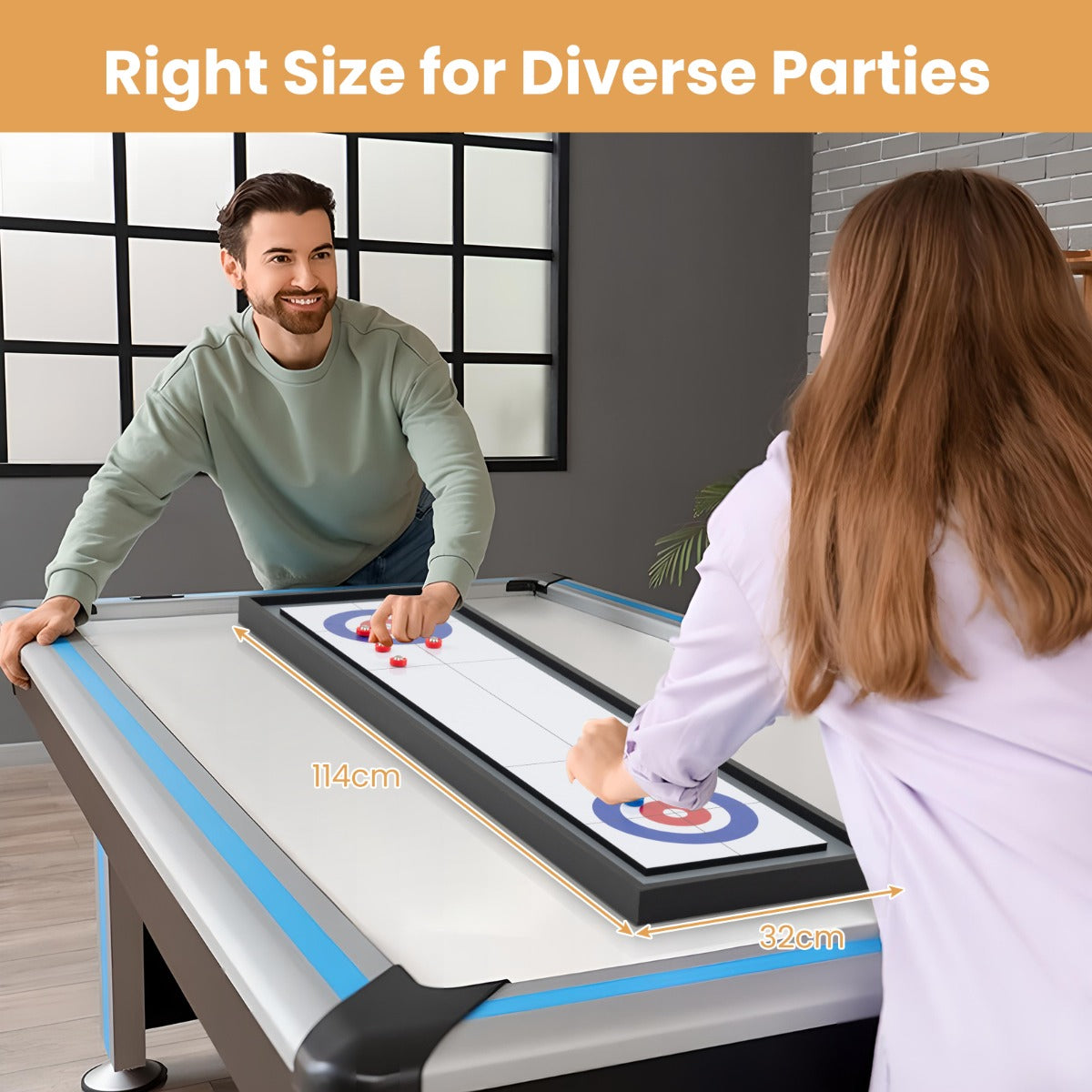 Livsk costway 114 cm tafel shuffleboard curling 2 in 1 bordspel met 8 schijven draagbare houten shuffleboard curling combiset 6