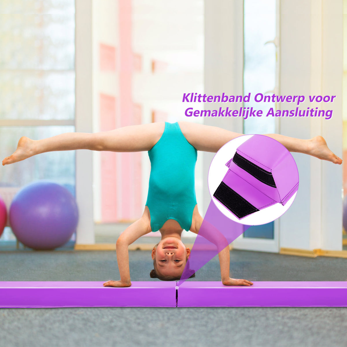 LIVSK Balansbalk Gymnastiek Training - EVA & EPE Vulling - Klittenbandsluiting - 117 x 10/20 x 10 cm - Paars