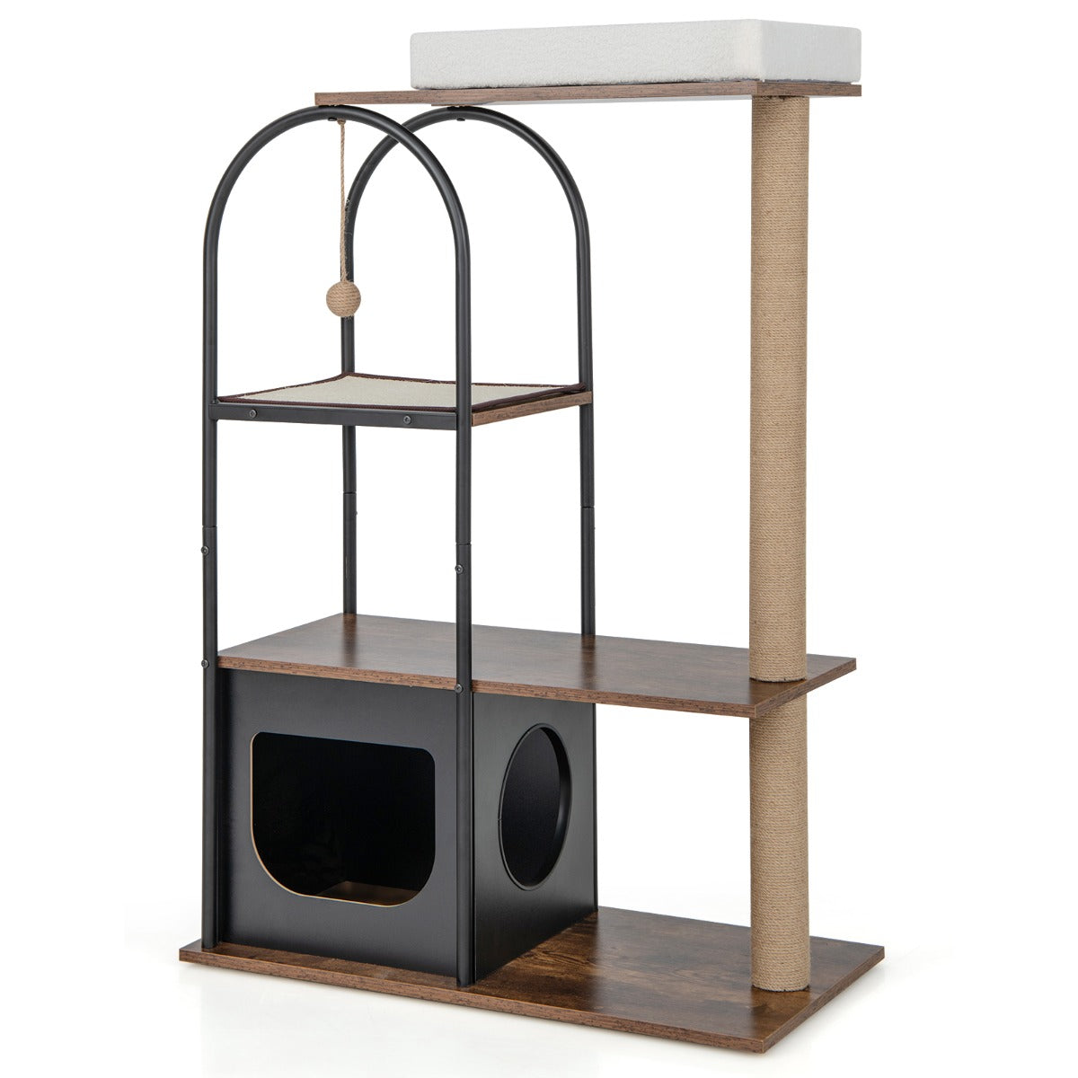 LIVSK Kattenboom - Comfortabel Bovenste Platform - Jute Krabplank en Hangende Bal - Stevig Metalen Frame - 80 x 40 x 118 cm -
