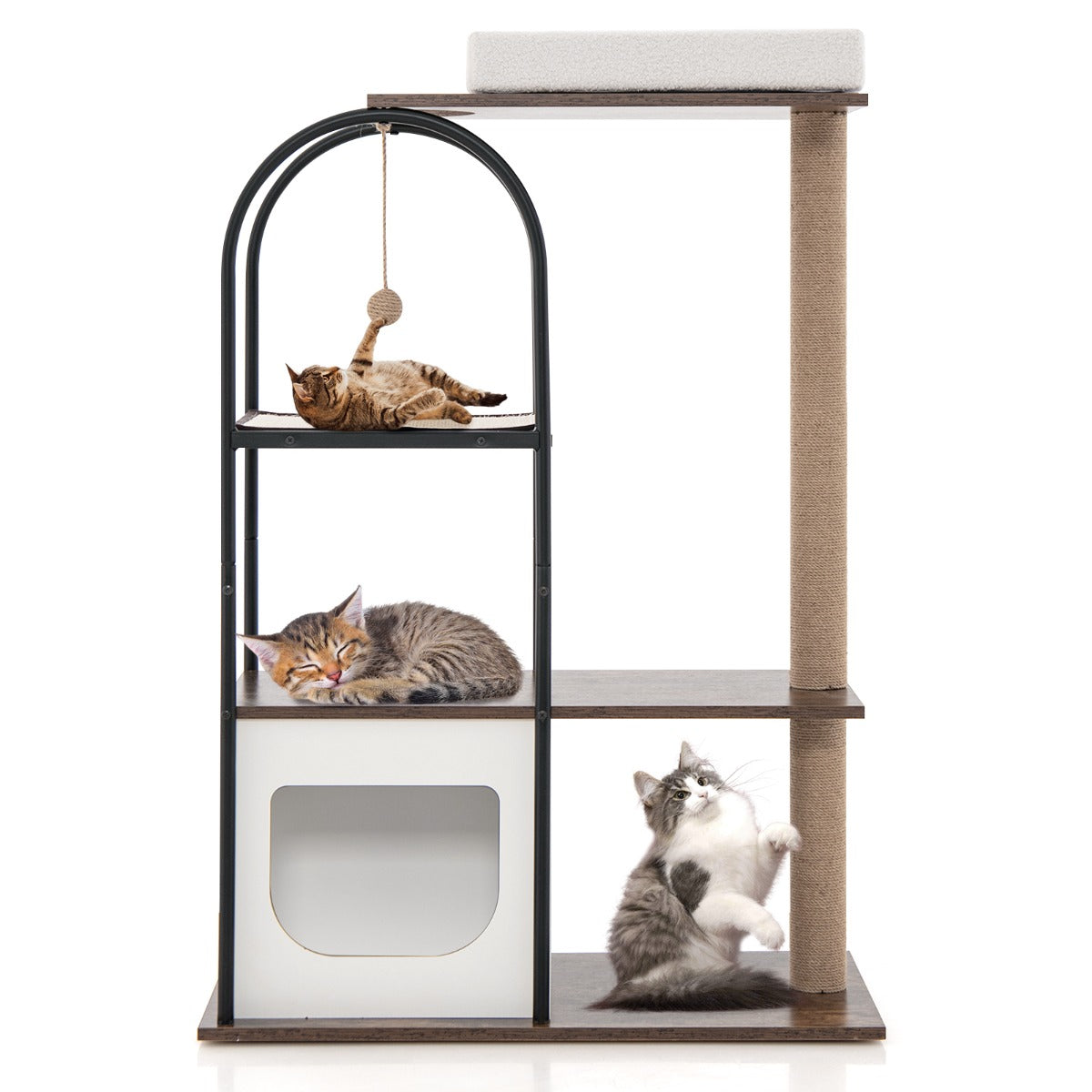 LIVSK Kattentoren - Meerdere Rust- en Speelplekken - Stevige Jute Touwpalen - Comfortabel Pluche Bed - 80 x 40 x 118 cm - Bruin +