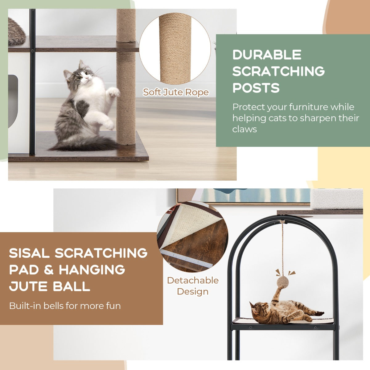 LIVSK Kattentoren - Meerdere Rust- en Speelplekken - Stevige Jute Touwpalen - Comfortabel Pluche Bed - 80 x 40 x 118 cm - Bruin +