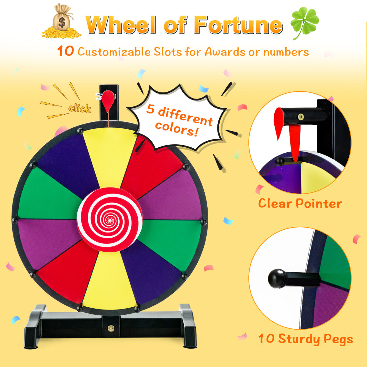 LIVSK Gelukswiel met Markeerstift - Antislip Zuignap - Klikgeluid - Voor Feesten en Spellen - 38/30 cm - Veelkleurig
