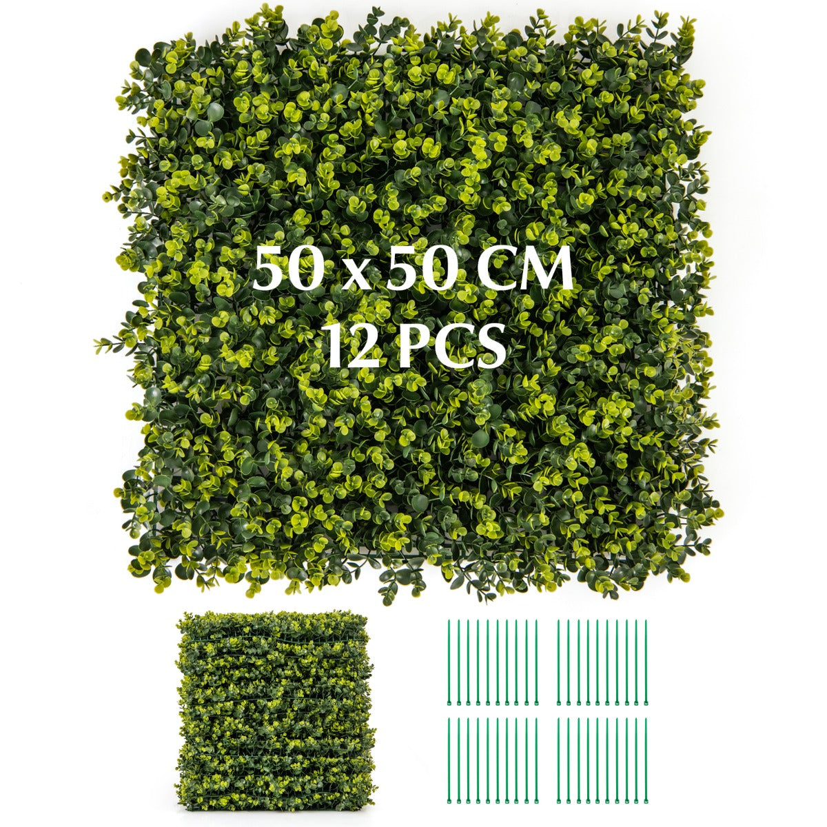 LIVSK Kunsthaag Wandpanelen - Realistisch 3D-effect - 12 Panelen van 50 x 50 cm - Duurzaam PE - Eenvoudige Installatie - Groen