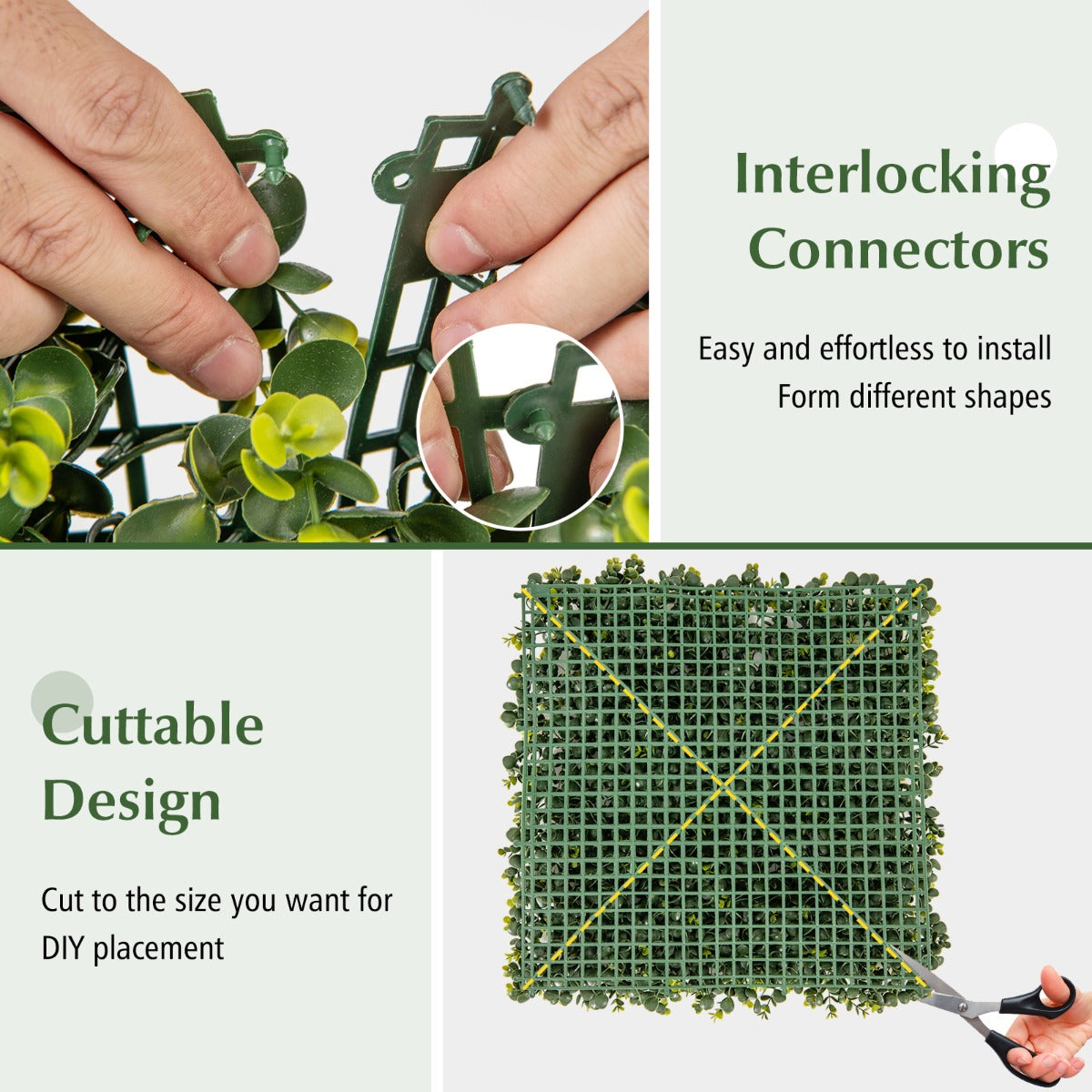 LIVSK Kunsthaag Wandpanelen - Realistisch 3D-effect - 12 Panelen van 50 x 50 cm - Duurzaam PE - Eenvoudige Installatie - Groen
