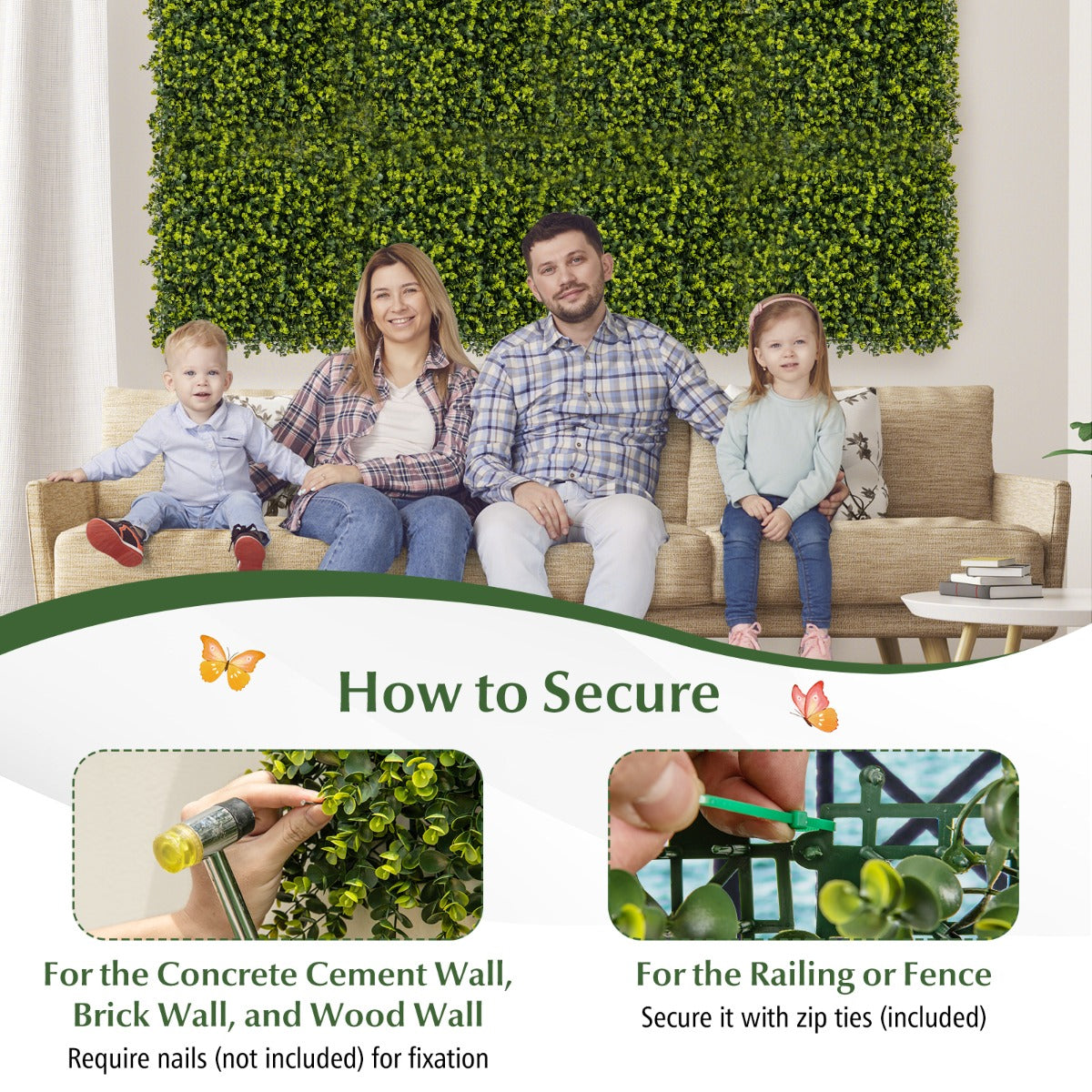 LIVSK Kunsthaag Wandpanelen - Realistisch 3D-effect - 12 Panelen van 50 x 50 cm - Duurzaam PE - Eenvoudige Installatie - Groen